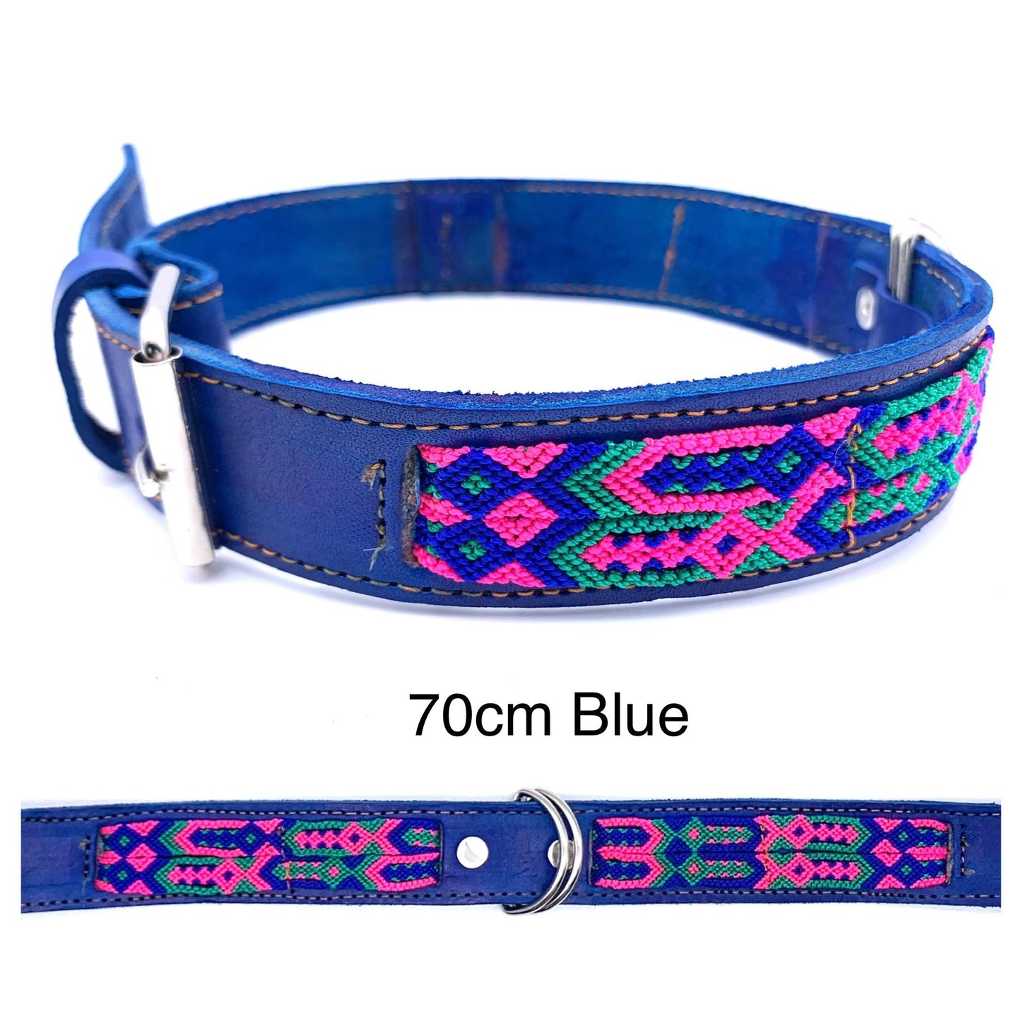 Mexican Embroidered Leather Dog Collar – Large (50–60cm Neck) – 70cm