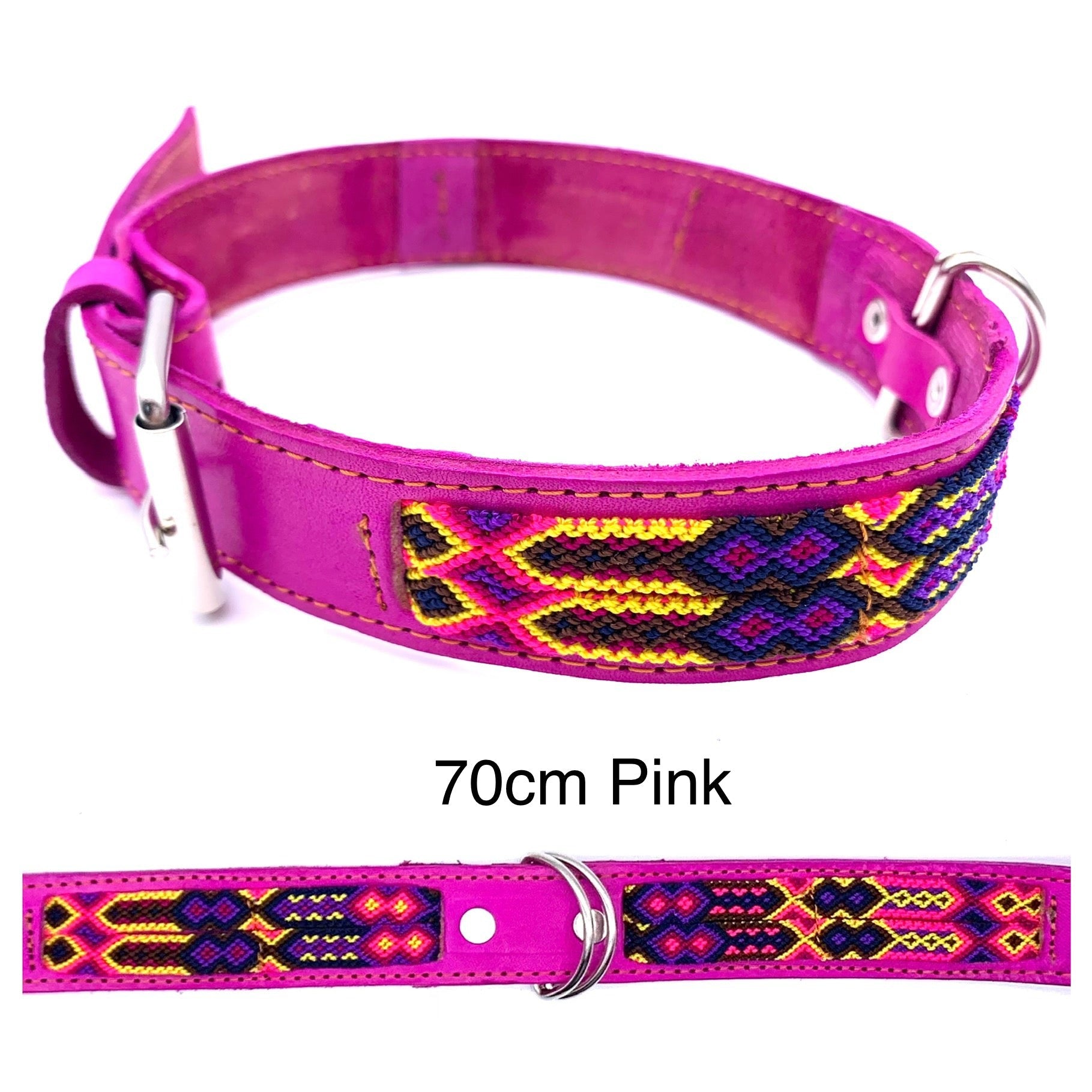 Mexican Embroidered Leather Dog Collar – Large (50–60cm Neck) – 70cm