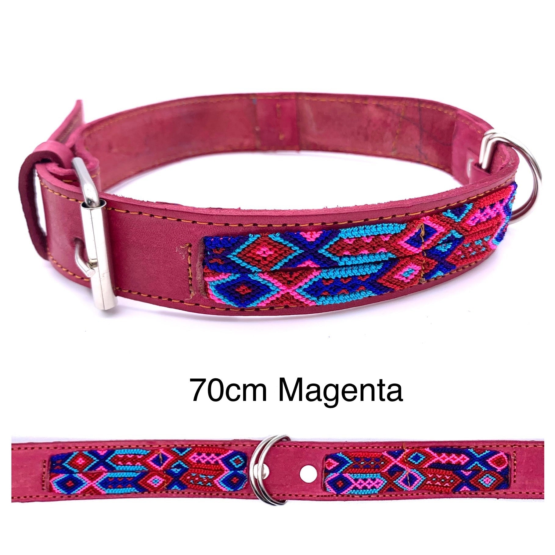 Mexican Embroidered Leather Dog Collar – Large (50–60cm Neck) – 70cm