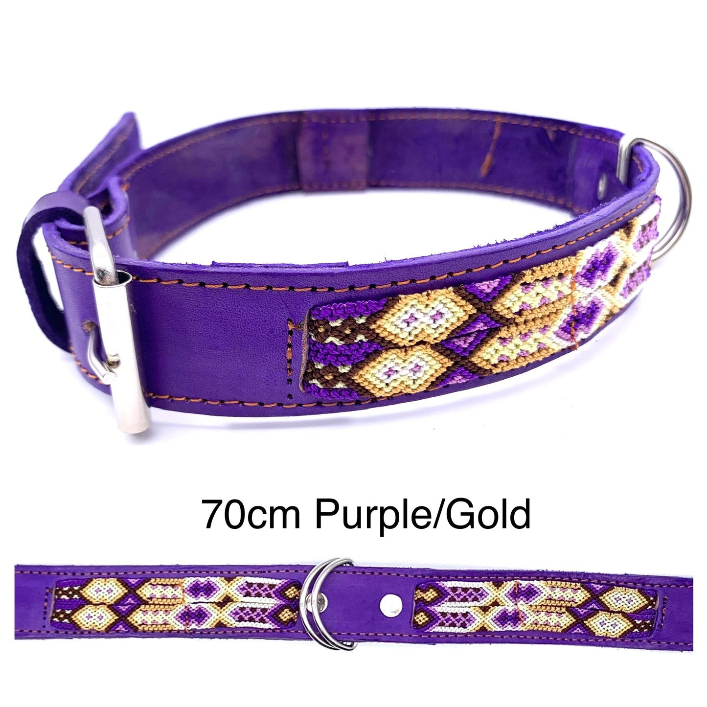 Mexican Embroidered Leather Dog Collar – Large (50–60cm Neck) – 70cm