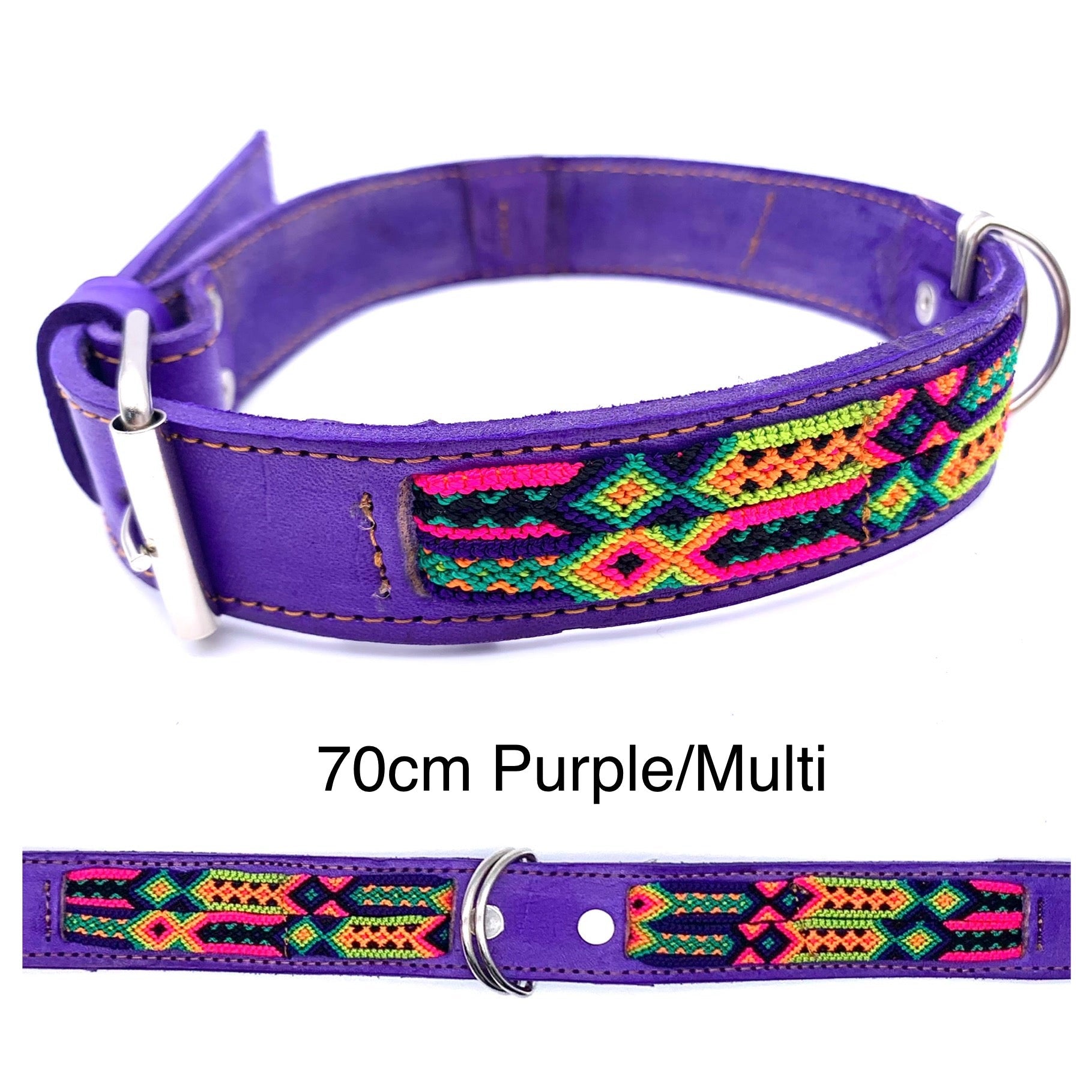 Mexican Embroidered Leather Dog Collar – Large (50–60cm Neck) – 70cm