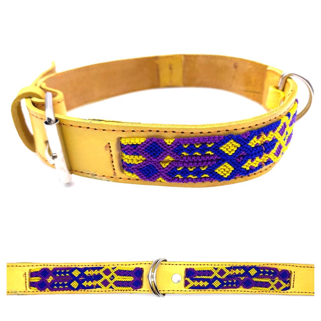 Mexican Embroidered Leather Dog Collar – Large (50–60cm Neck) – 70cm