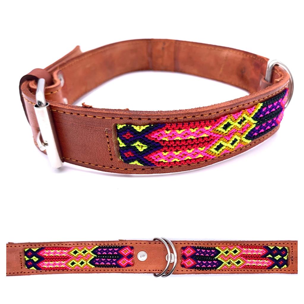 Mexican Embroidered Leather Dog Collar – Large (50–60cm Neck) – 70cm