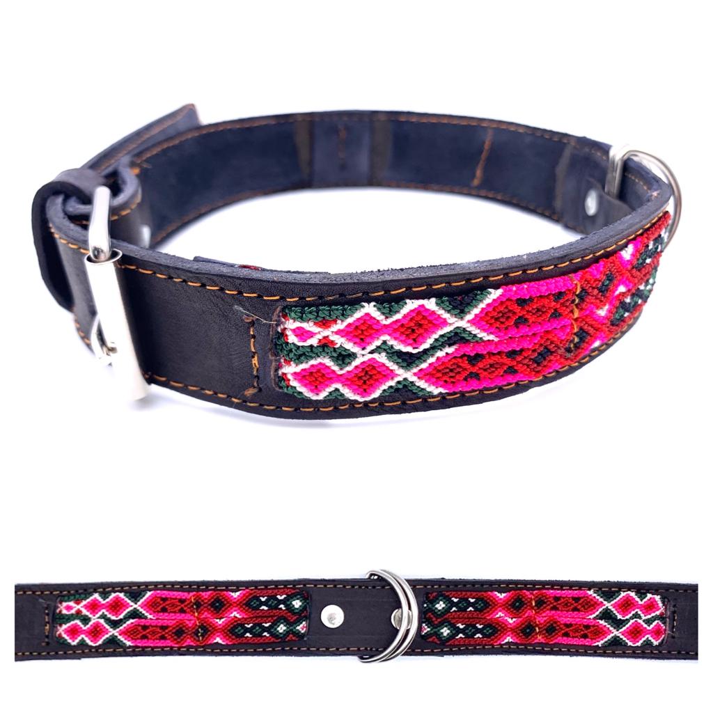 Mexican Embroidered Leather Dog Collar – Large (50–60cm Neck) – 70cm