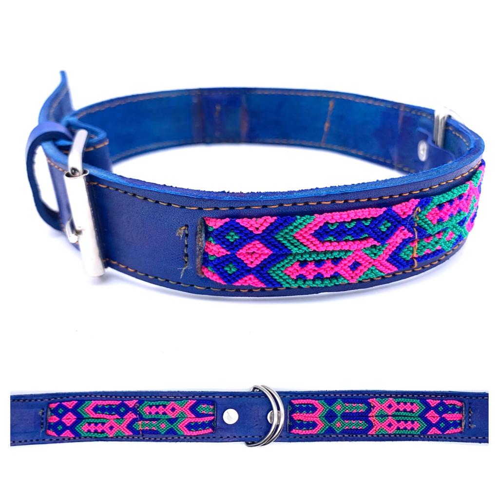 Mexican Embroidered Leather Dog Collar – Large (50–60cm Neck) – 70cm