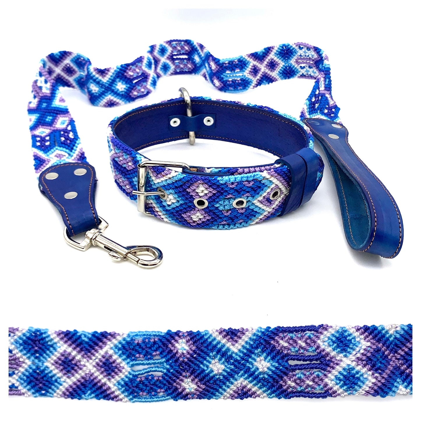 Mexican Embroidered Leather Dog Collar & Lead Set – Medium (44–54cm Neck) – 60cm Collar