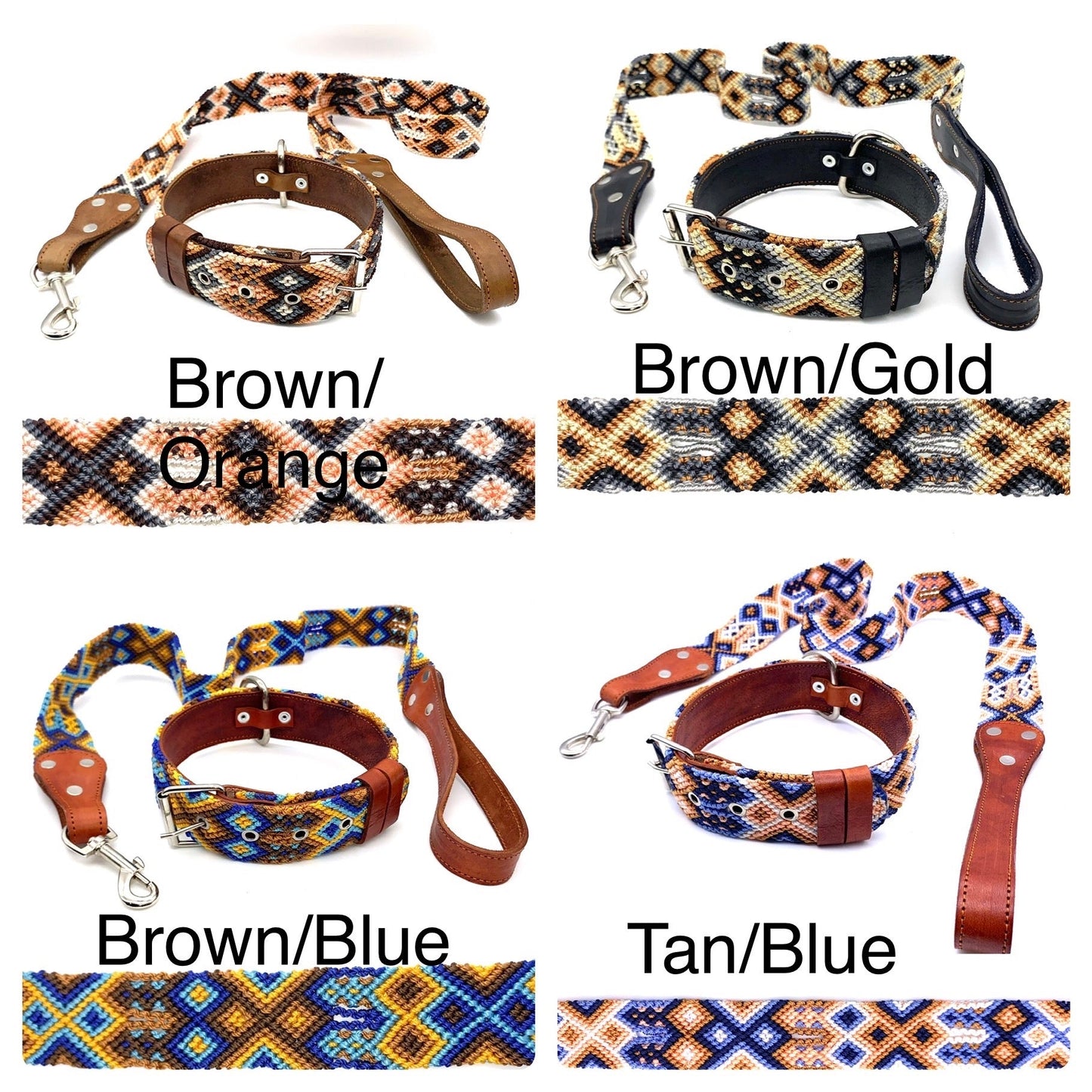 Mexican Embroidered Leather Dog Collar & Lead Set – Medium (44–54cm Neck) – 60cm Collar