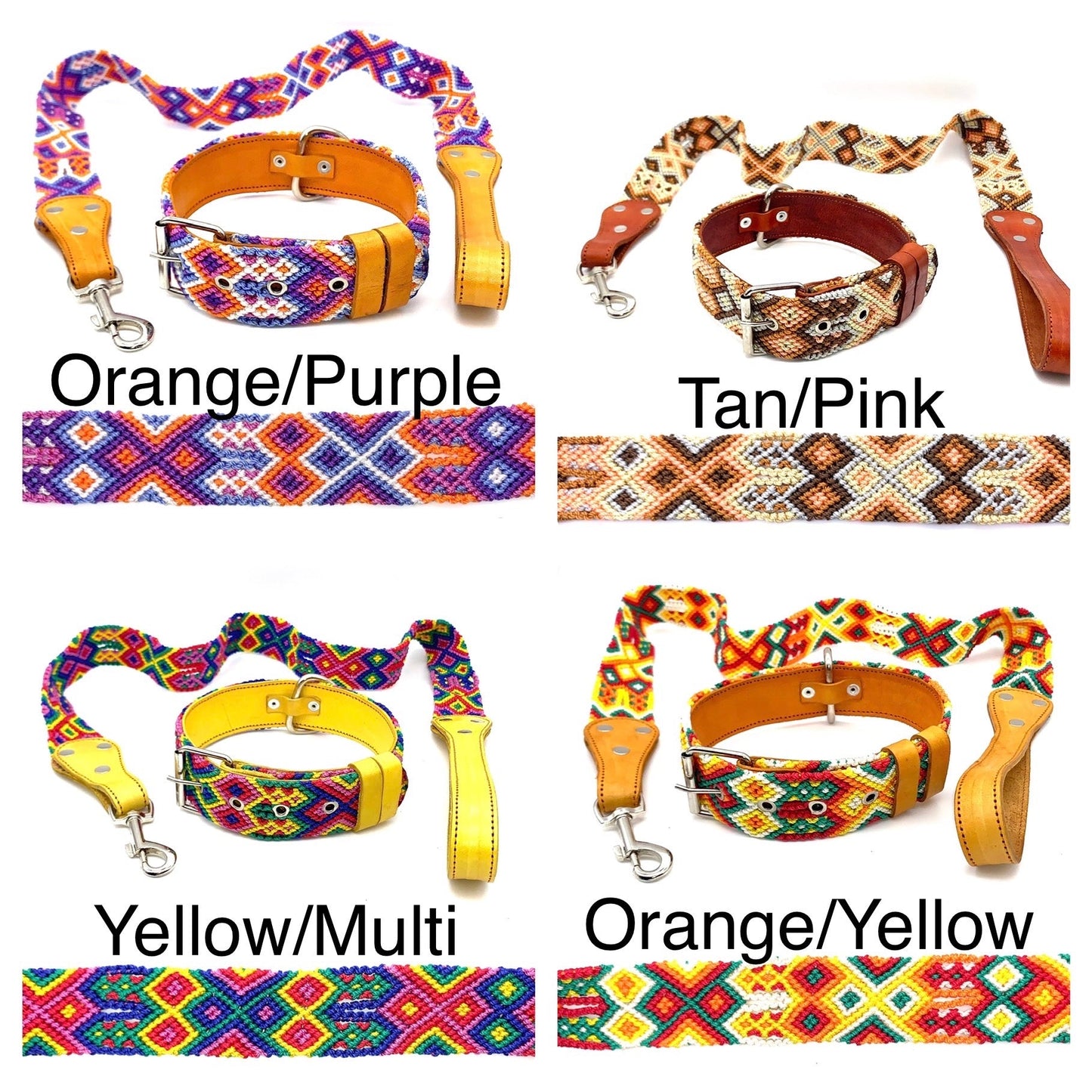 Mexican Embroidered Leather Dog Collar & Lead Set – Medium (44–54cm Neck) – 60cm Collar