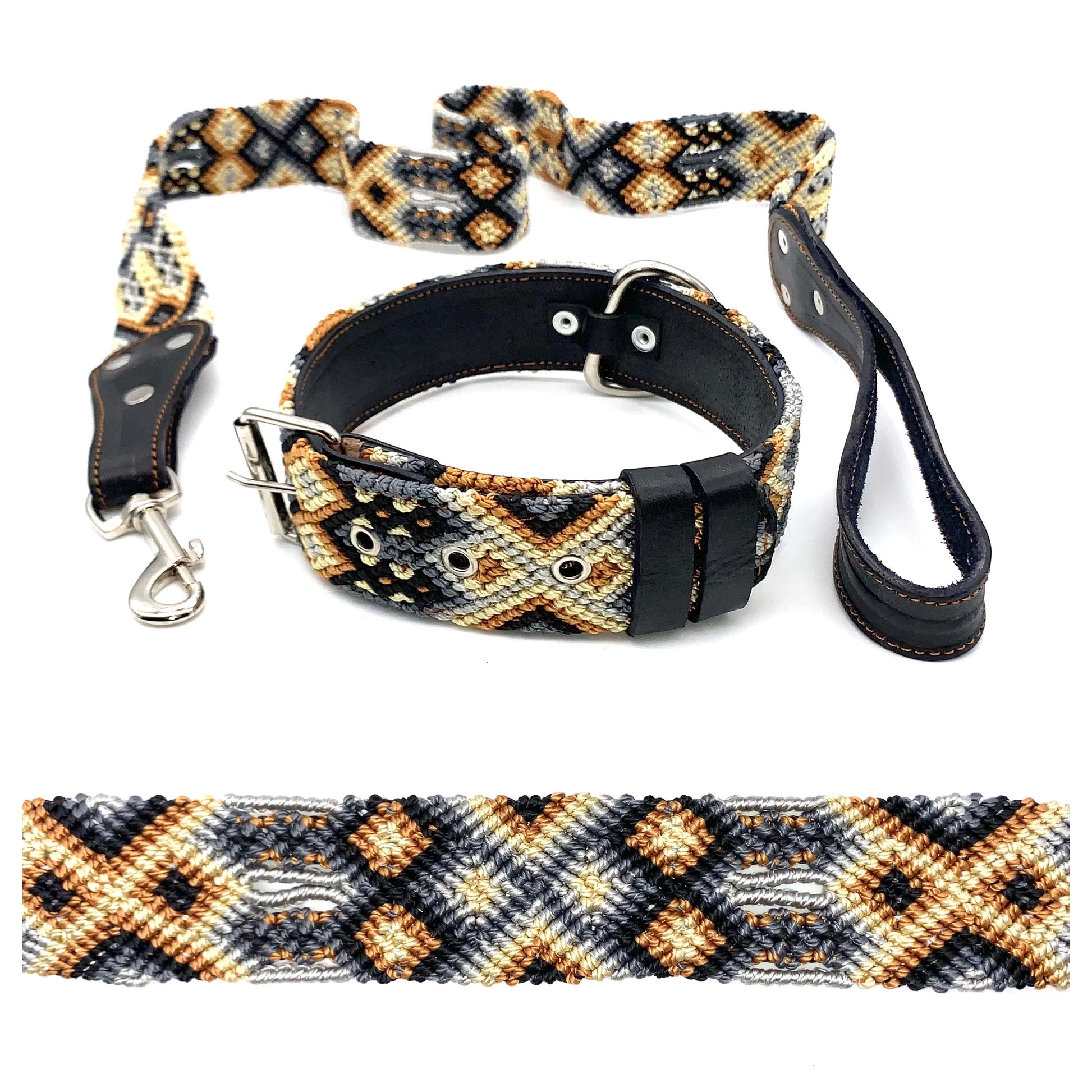 Mexican Embroidered Leather Dog Collar & Lead Set – Medium (44–54cm Neck) – 60cm Collar