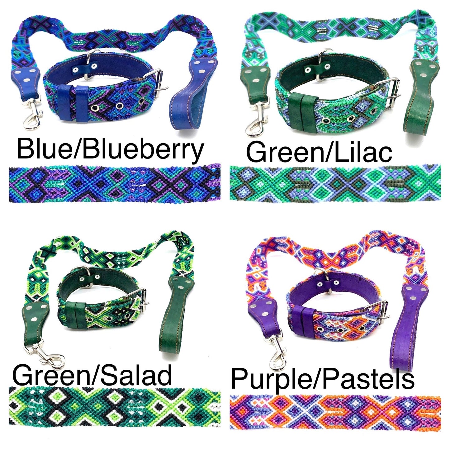 Mexican Embroidered Leather Dog Collar & Lead Set – S/M (39–47cm Neck) – 55cm Collar