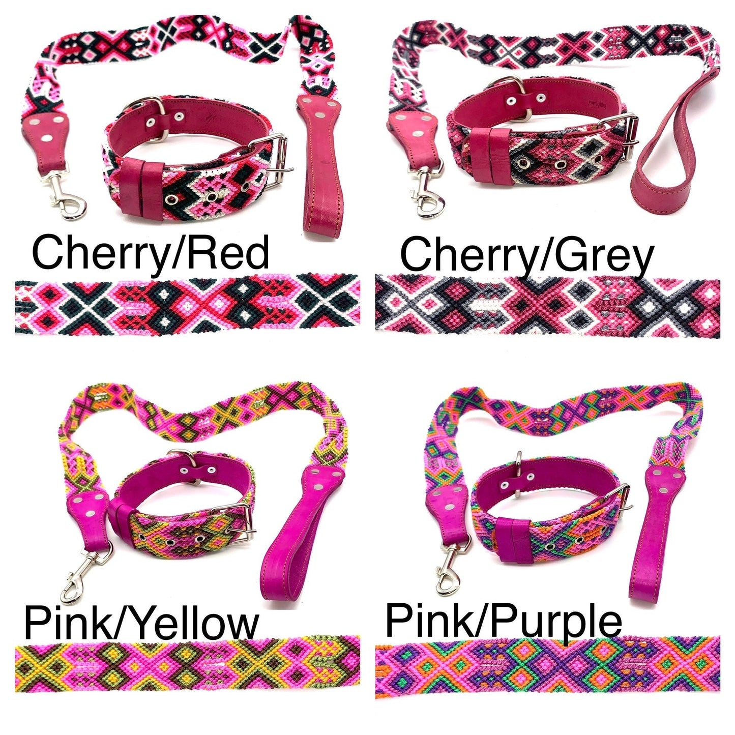 Mexican Embroidered Leather Dog Collar & Lead Set – S/M (39–47cm Neck) – 55cm Collar