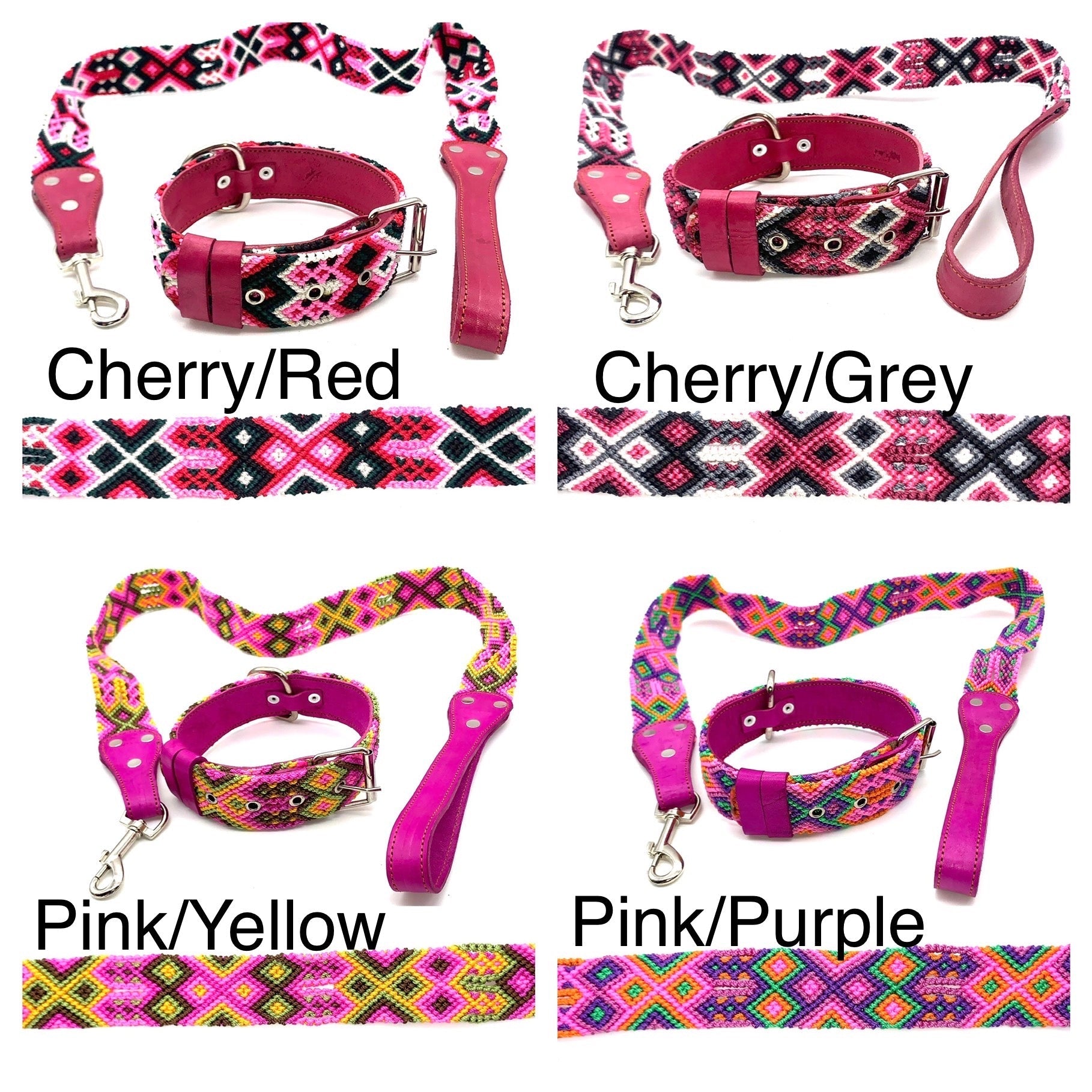 Mexican Embroidered Leather Dog Collar & Lead Set – S/M (39–47cm Neck) – 55cm Collar