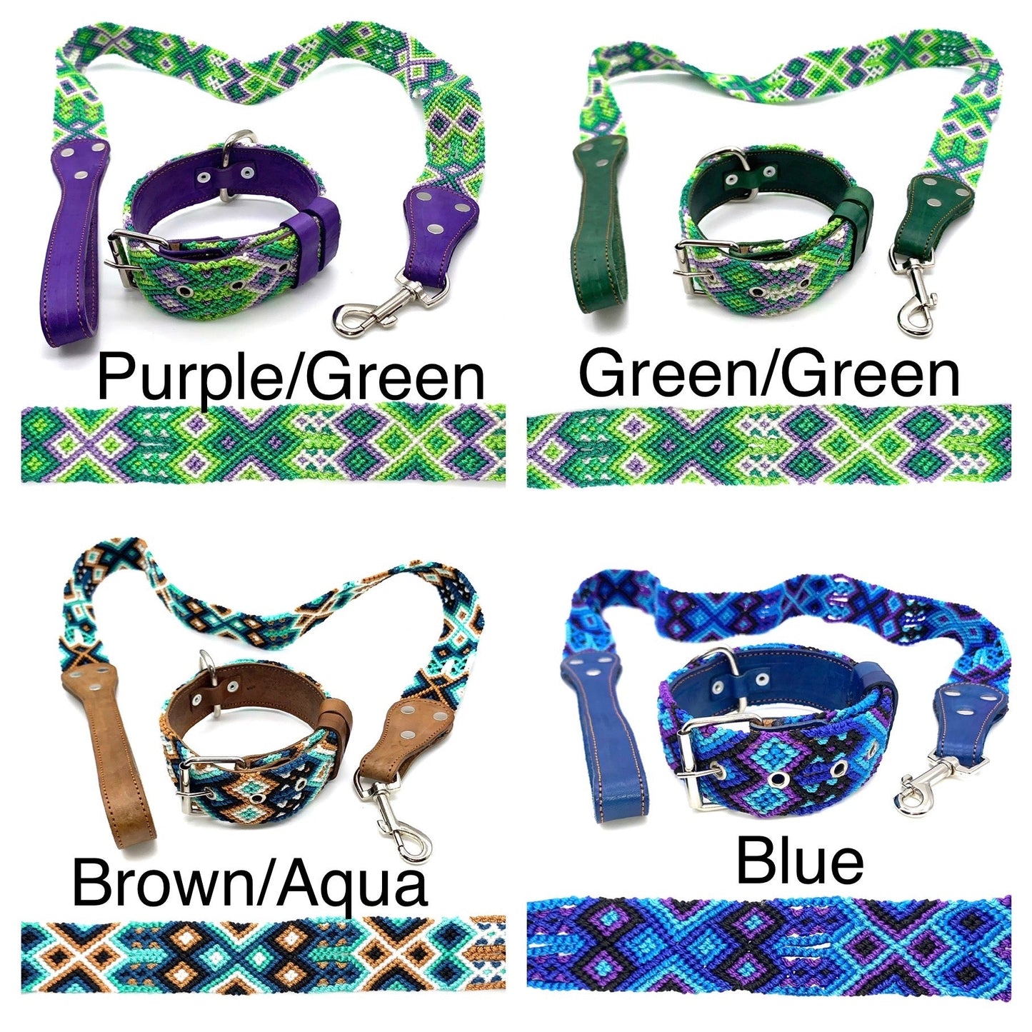 Mexican Embroidered Leather Dog Collar & Lead Set – Small (35–43cm Neck) – 50cm Collar