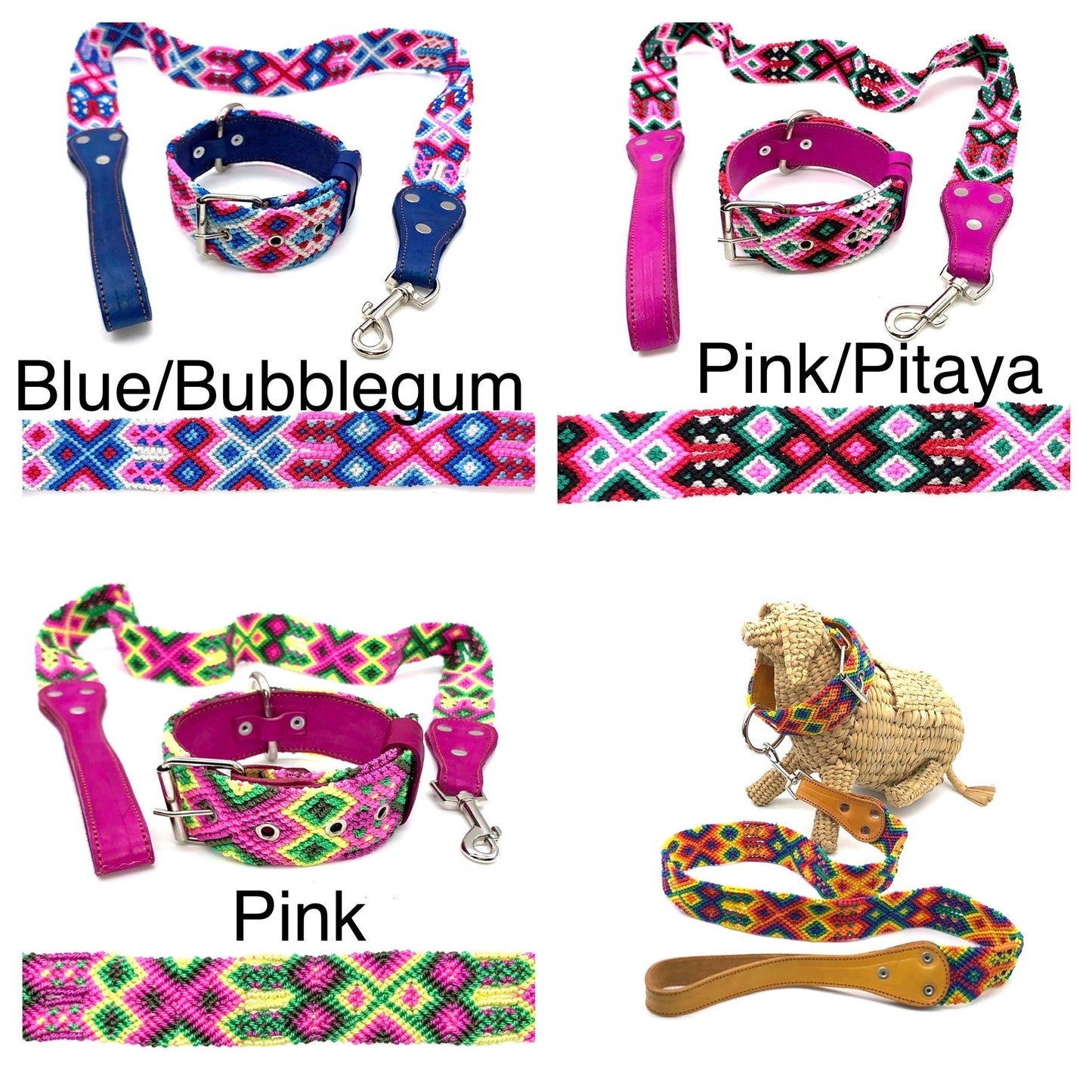 Mexican Embroidered Leather Dog Collar & Lead Set – Small (35–43cm Neck) – 50cm Collar