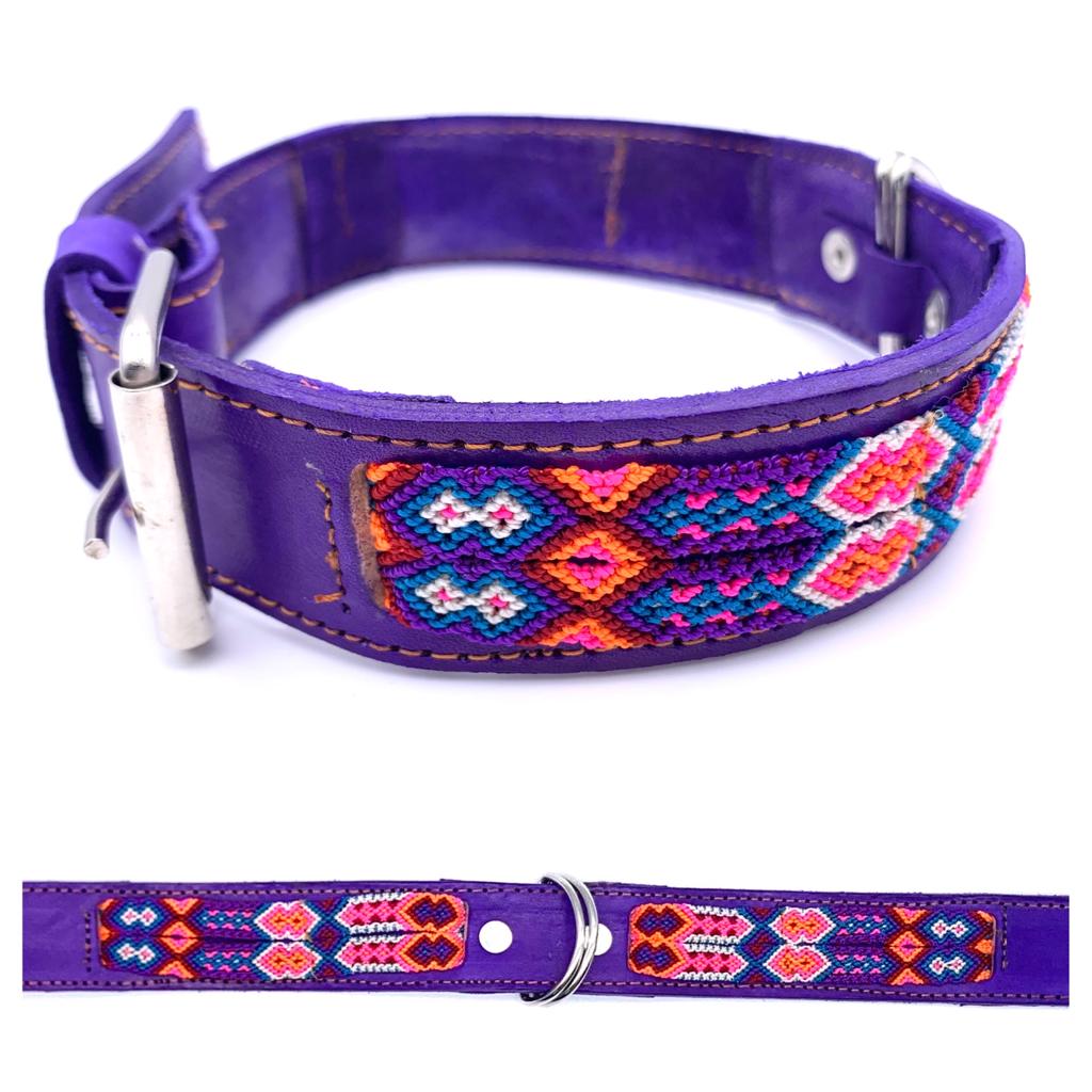 Mexican Embroidered Leather Dog Collar – Medium (45–52cm Neck) – 60cm