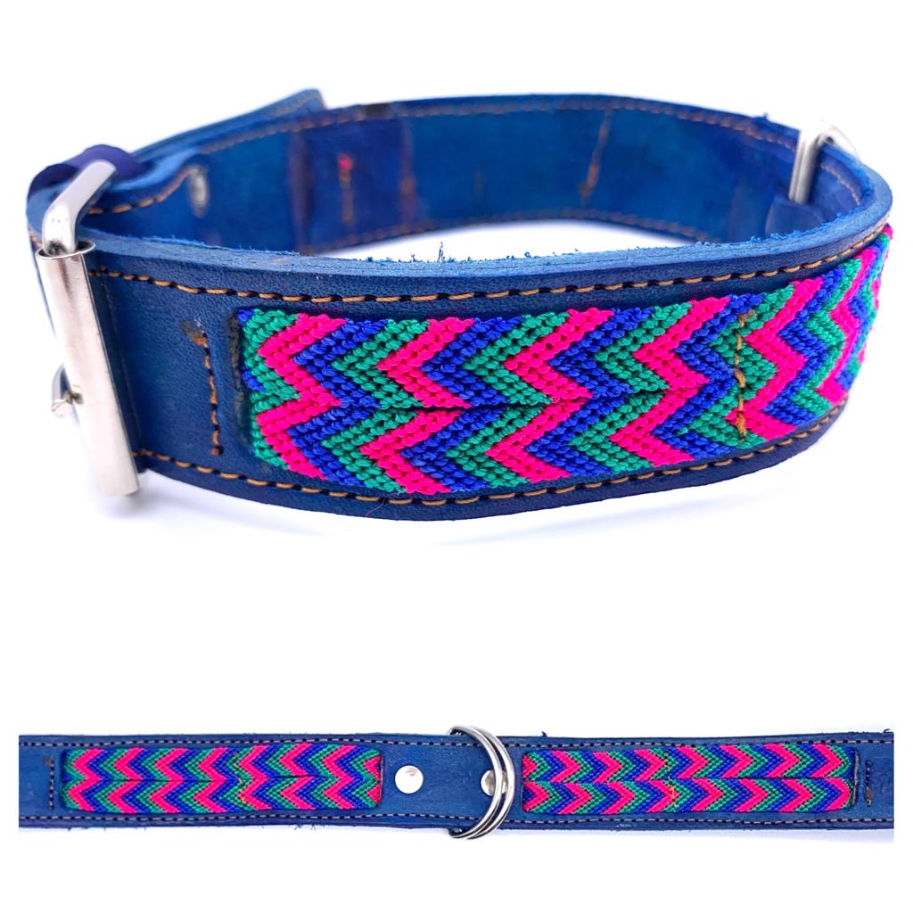 Mexican Embroidered Leather Dog Collar – Medium (45–52cm Neck) – 60cm