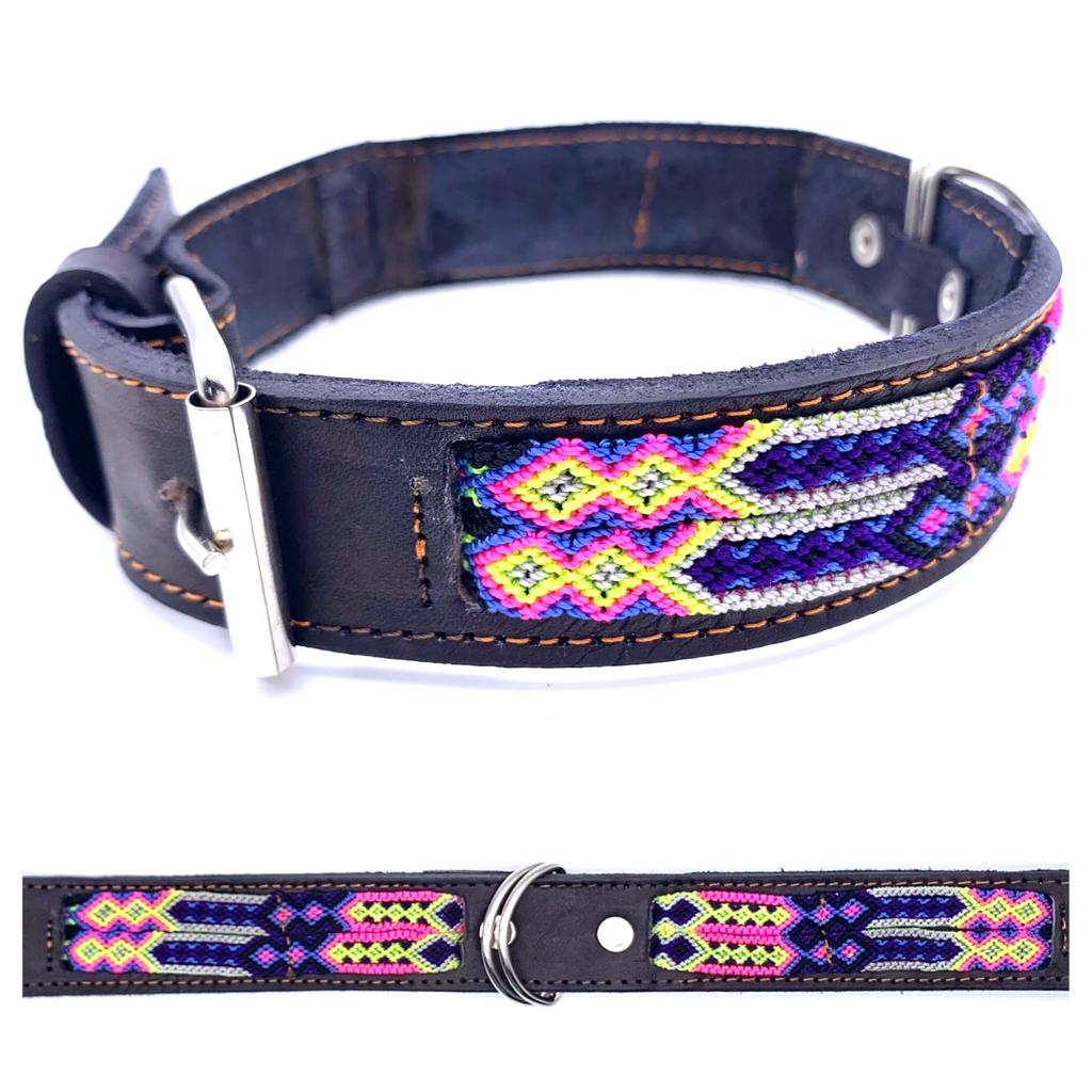 Mexican Embroidered Leather Dog Collar – Medium (45–52cm Neck) – 60cm