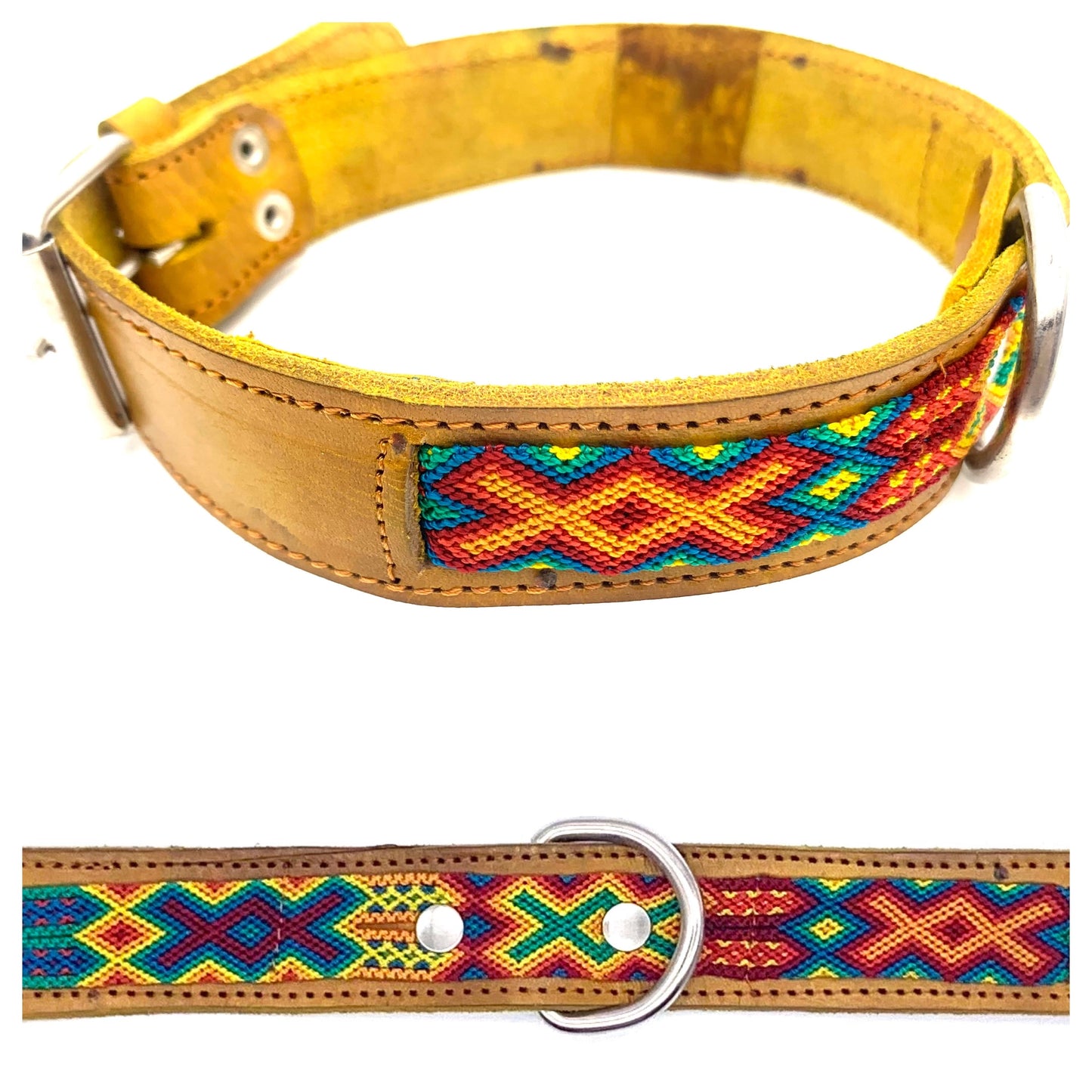 Mexican Embroidered Leather Dog Collar – Medium (45–52cm Neck) – 60cm