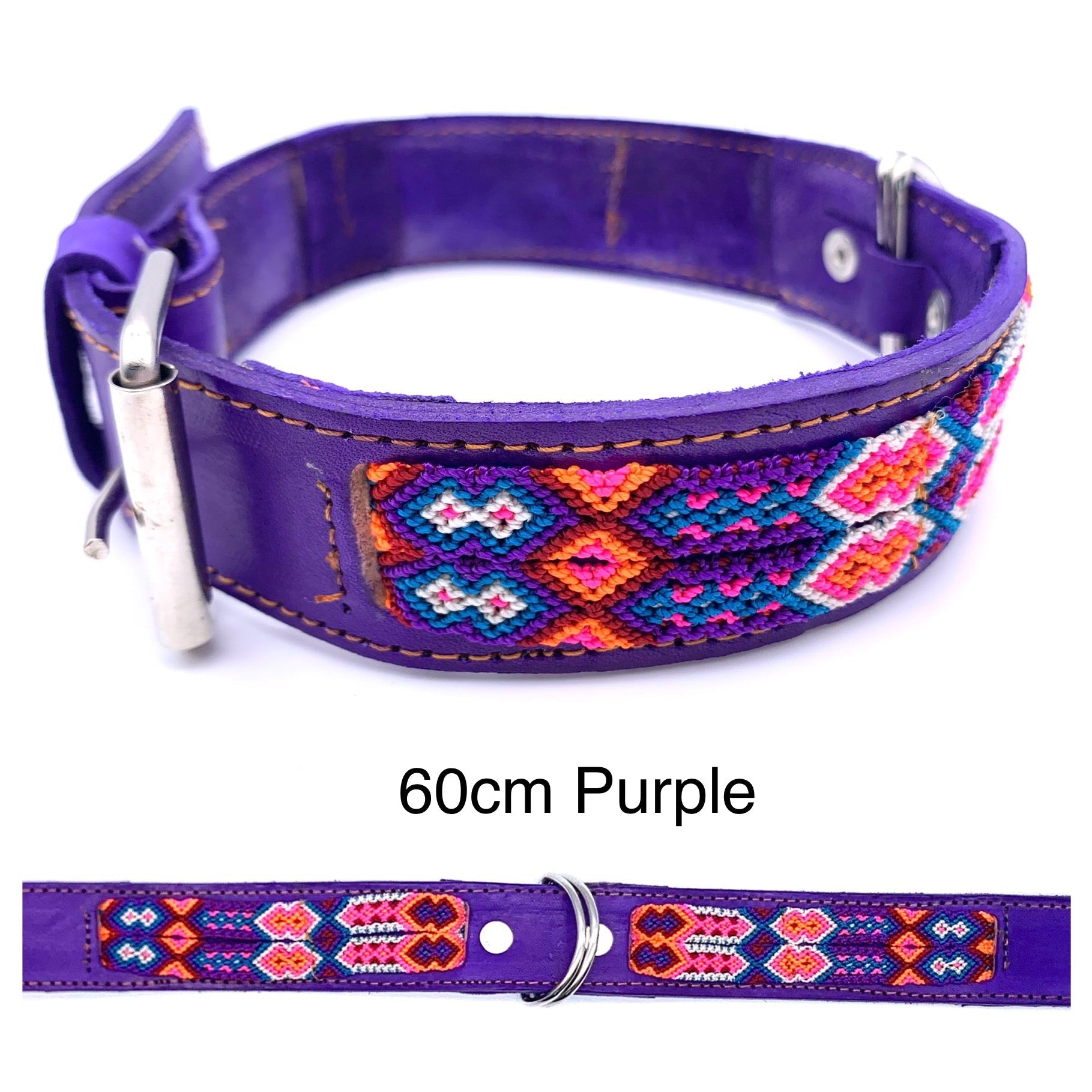 Mexican Embroidered Leather Dog Collar – Medium (45–52cm Neck) – 60cm