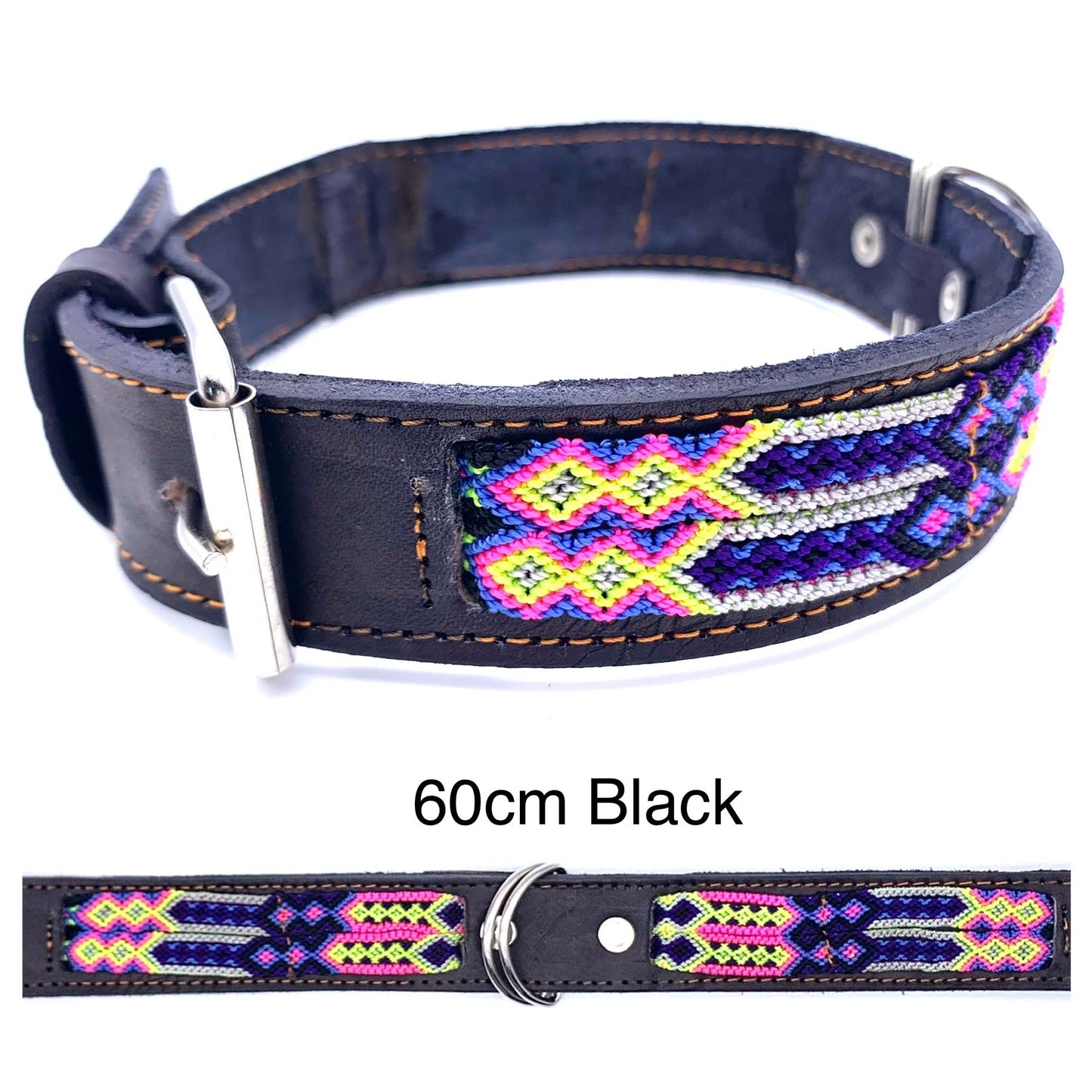 Mexican Embroidered Leather Dog Collar – Medium (45–52cm Neck) – 60cm
