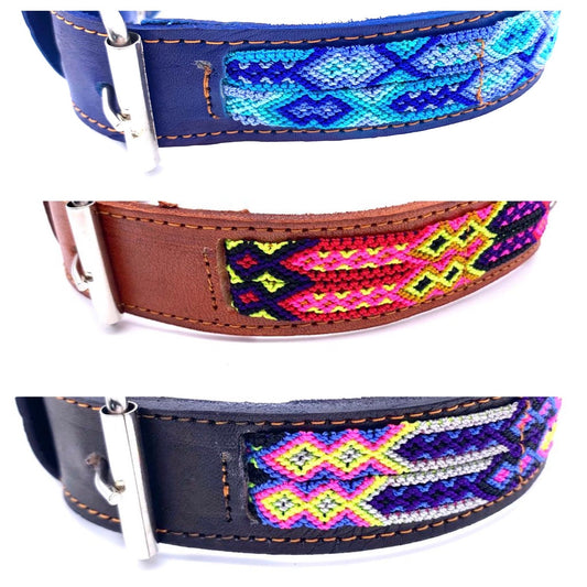 Mexican Embroidered Leather Dog Collar – Medium (45–52cm Neck) – 60cm