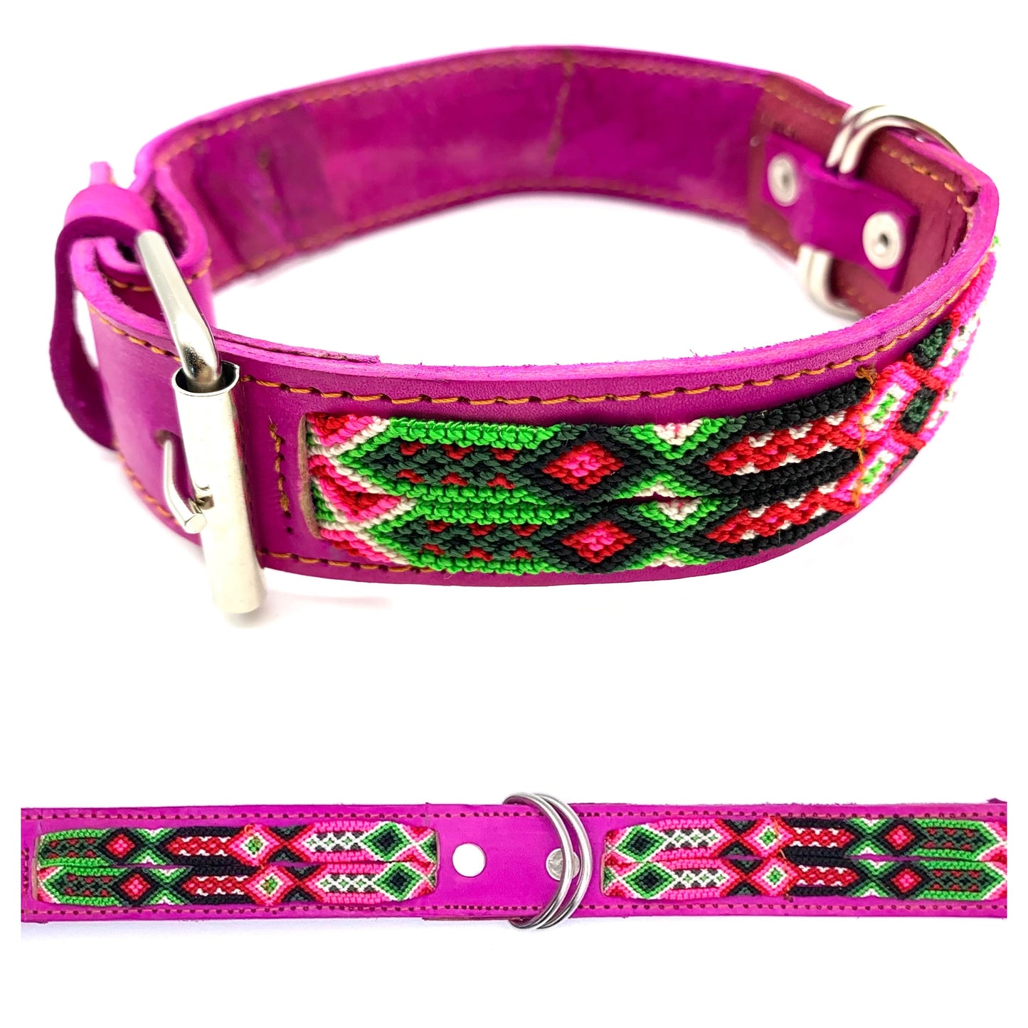 Mexican Embroidered Leather Dog Collar – Small (40–44cm Neck) – 50cm