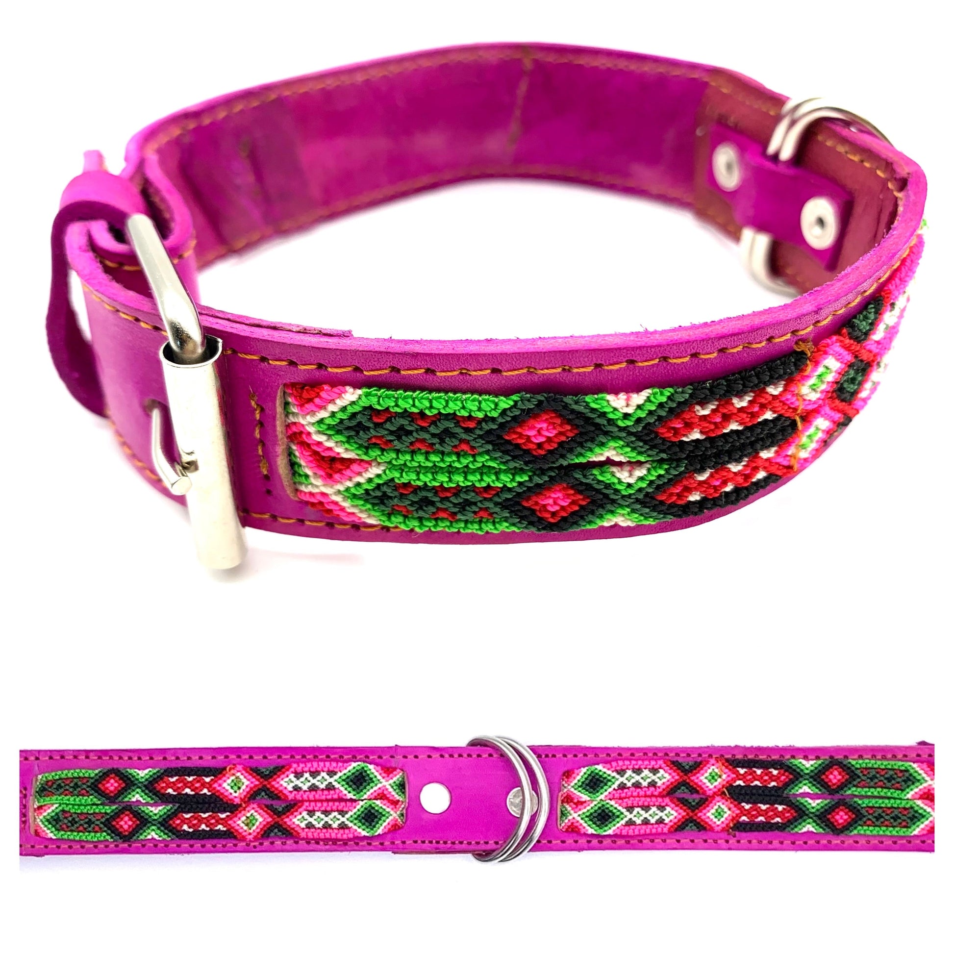 Mexican Embroidered Leather Dog Collar – Small (40–44cm Neck) – 50cm