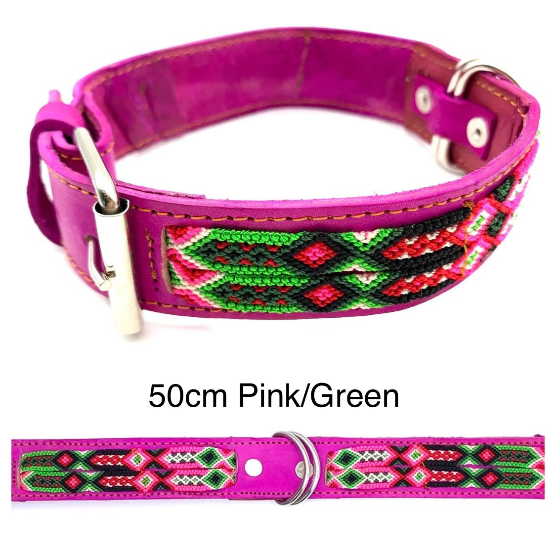 Mexican Embroidered Leather Dog Collar – Small (40–44cm Neck) – 50cm