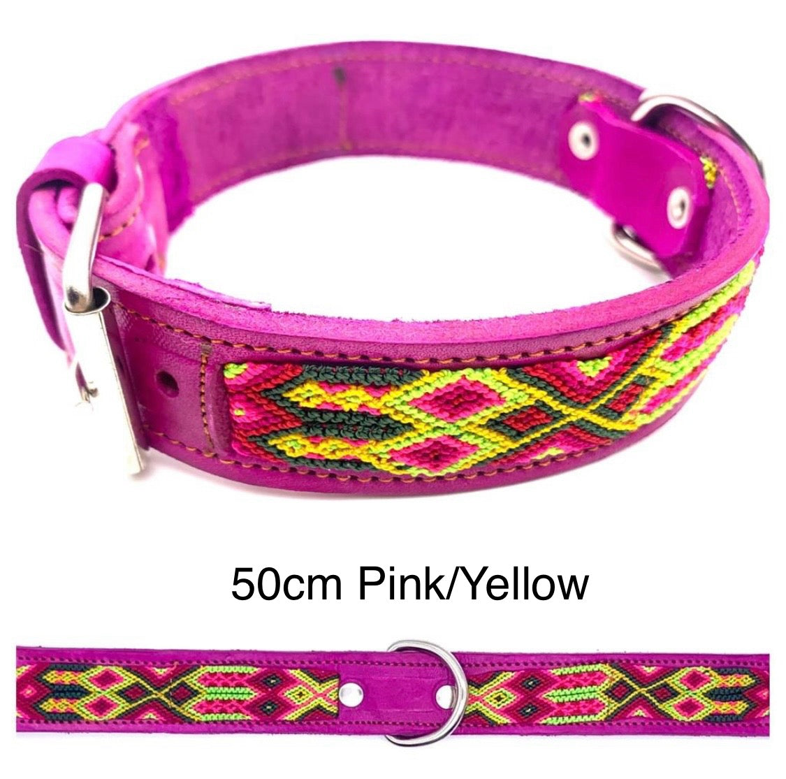 Mexican Embroidered Leather Dog Collar – Small (40–44cm Neck) – 50cm