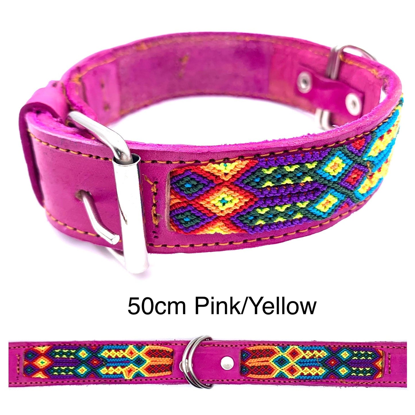Mexican Embroidered Leather Dog Collar – Small (40–44cm Neck) – 50cm