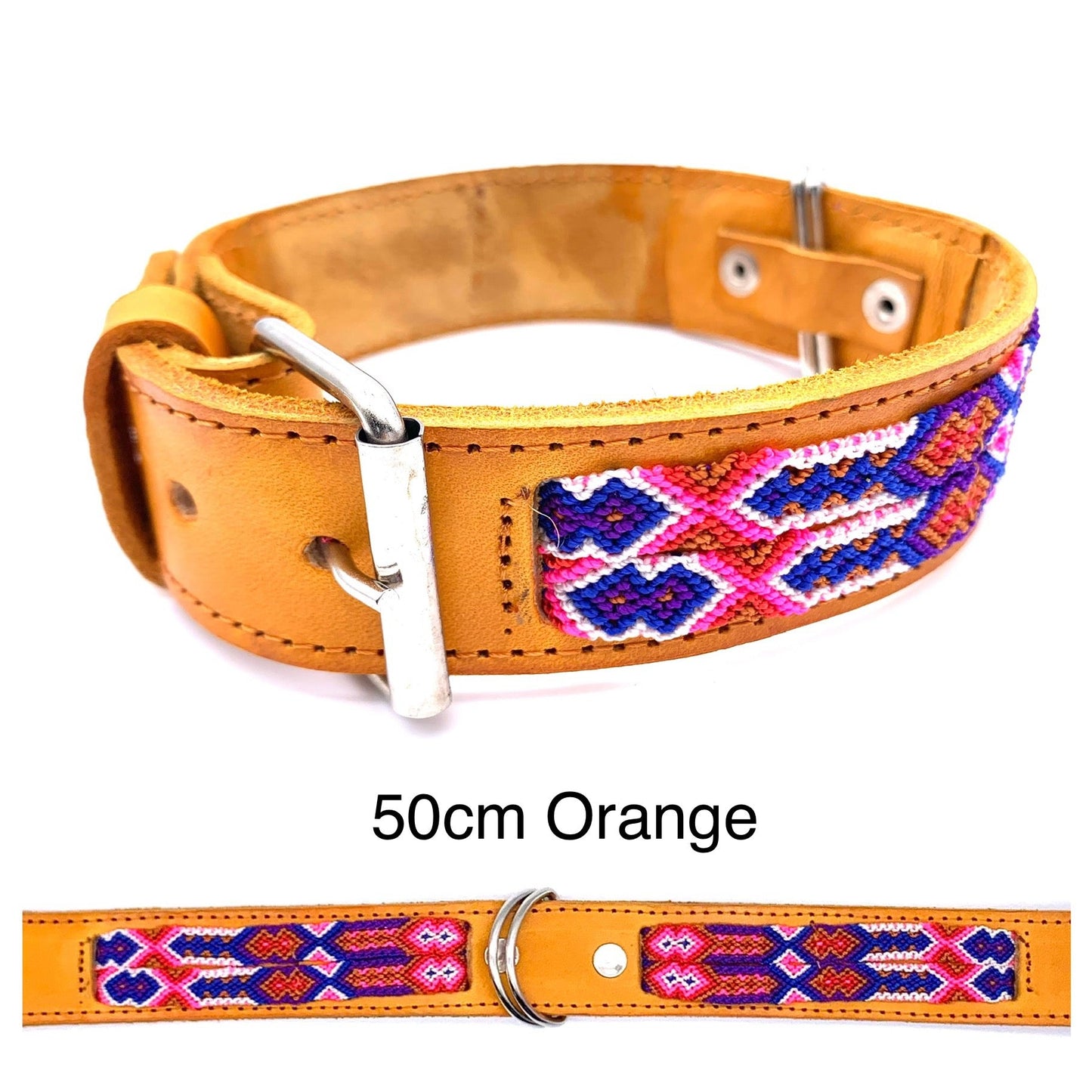 Mexican Embroidered Leather Dog Collar – Small (40–44cm Neck) – 50cm