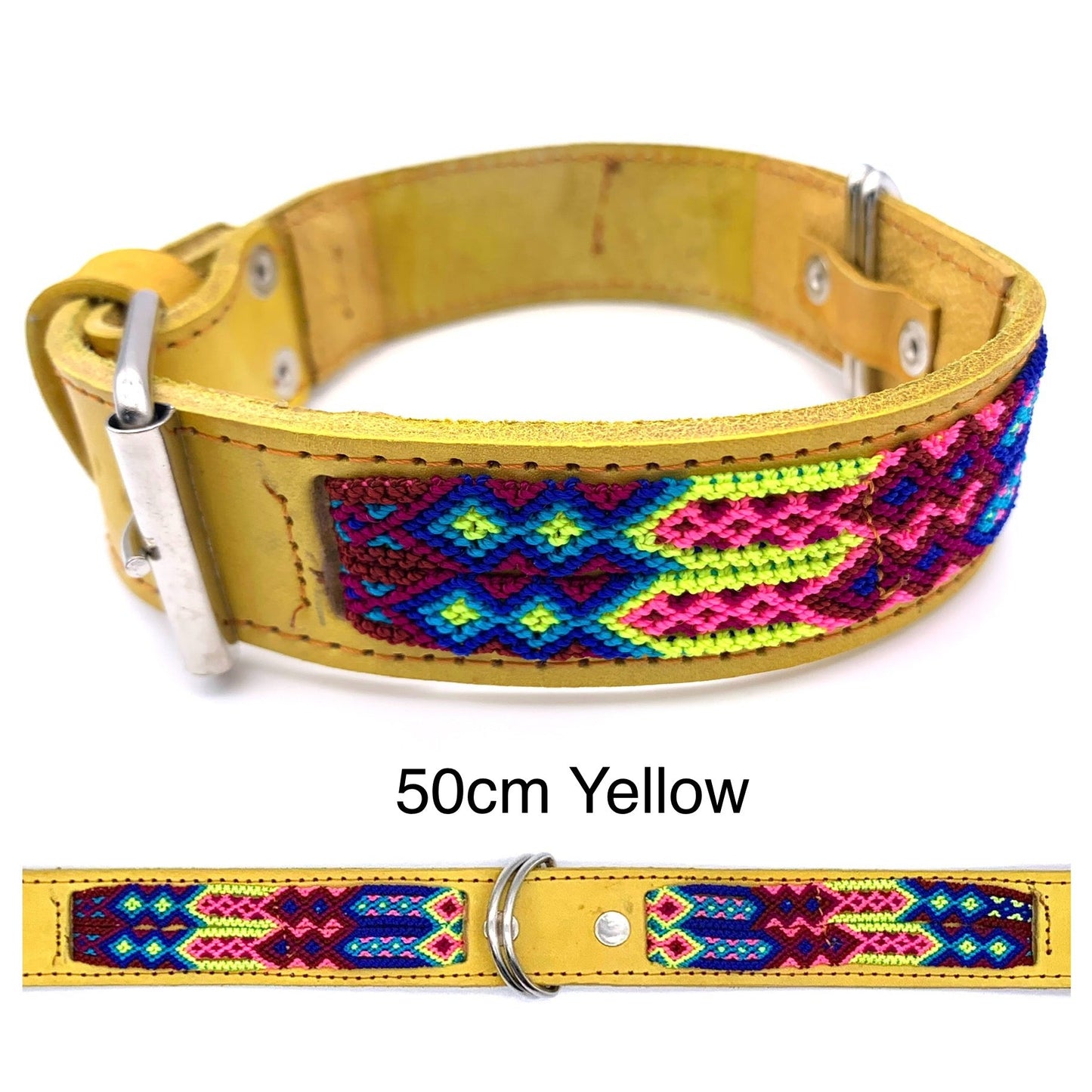 Mexican Embroidered Leather Dog Collar – Small (40–44cm Neck) – 50cm