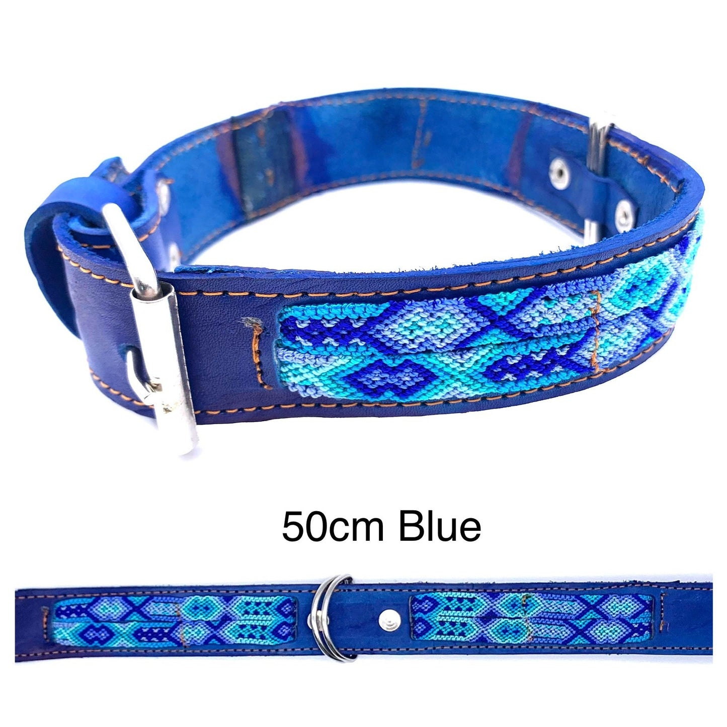 Mexican Embroidered Leather Dog Collar – Small (40–44cm Neck) – 50cm