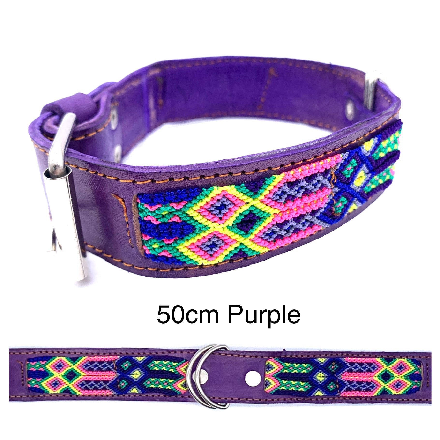 Mexican Embroidered Leather Dog Collar – Small (40–44cm Neck) – 50cm