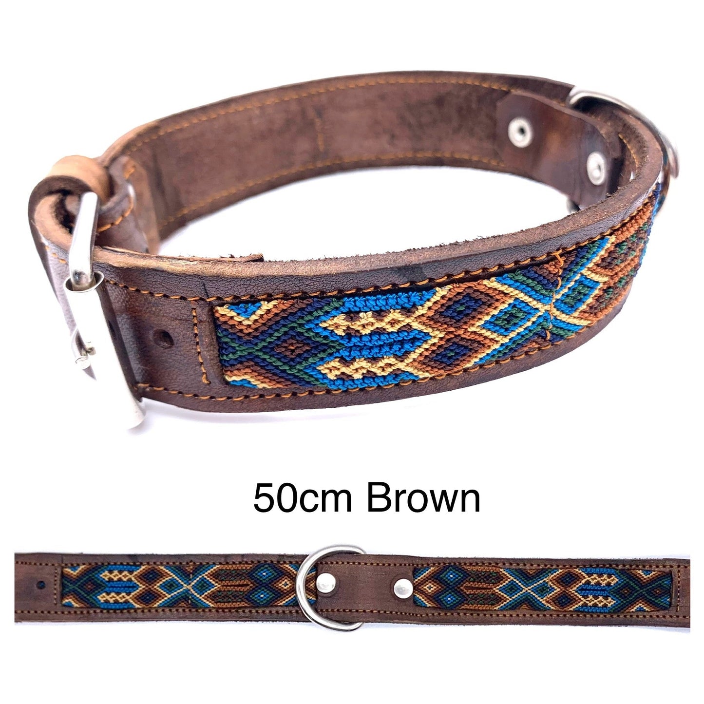 Mexican Embroidered Leather Dog Collar – Small (40–44cm Neck) – 50cm