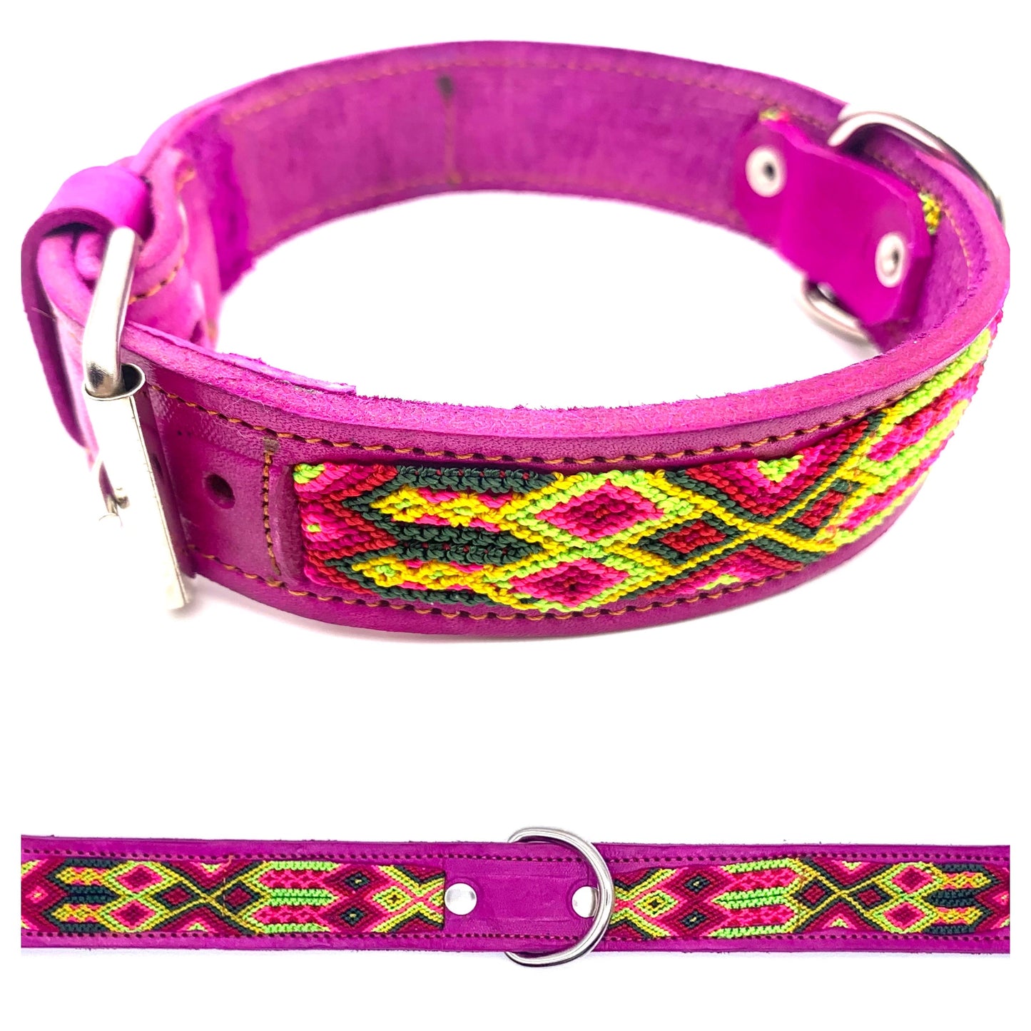 Mexican Embroidered Leather Dog Collar – Small (40–44cm Neck) – 50cm