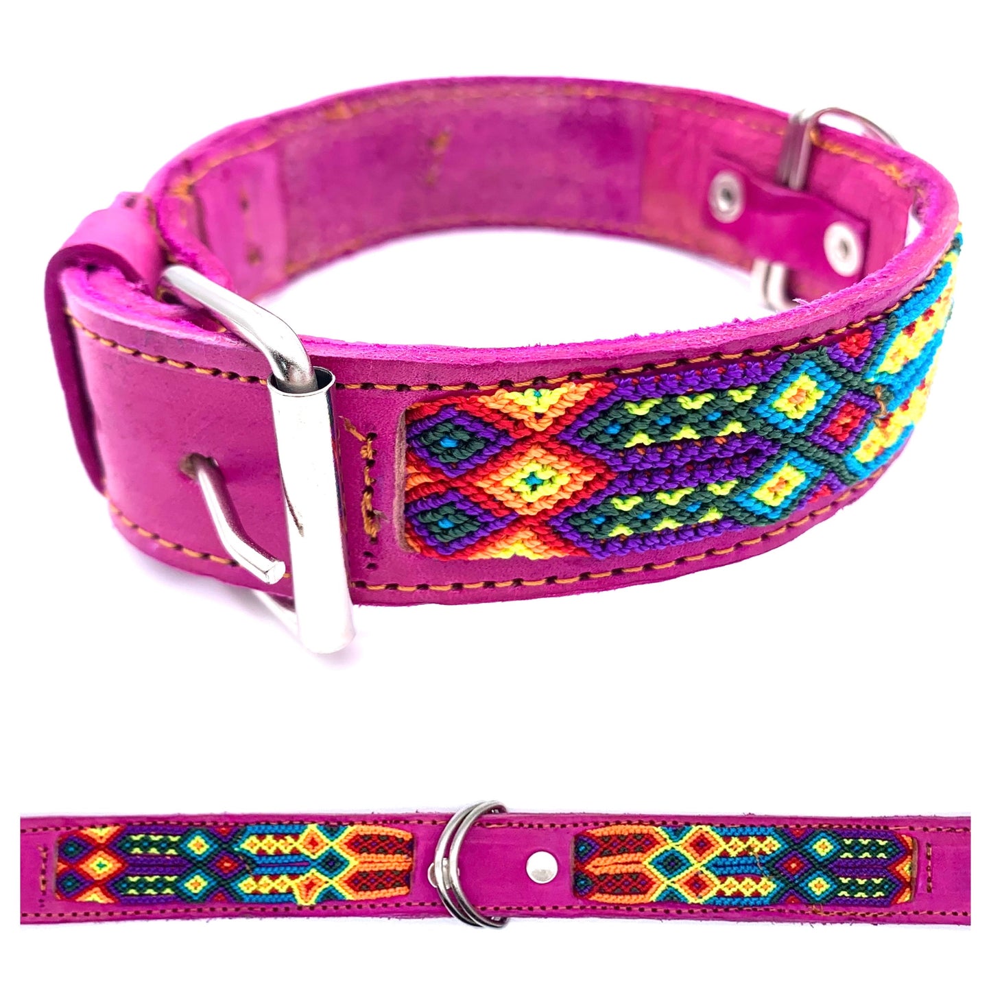 Mexican Embroidered Leather Dog Collar – Small (40–44cm Neck) – 50cm