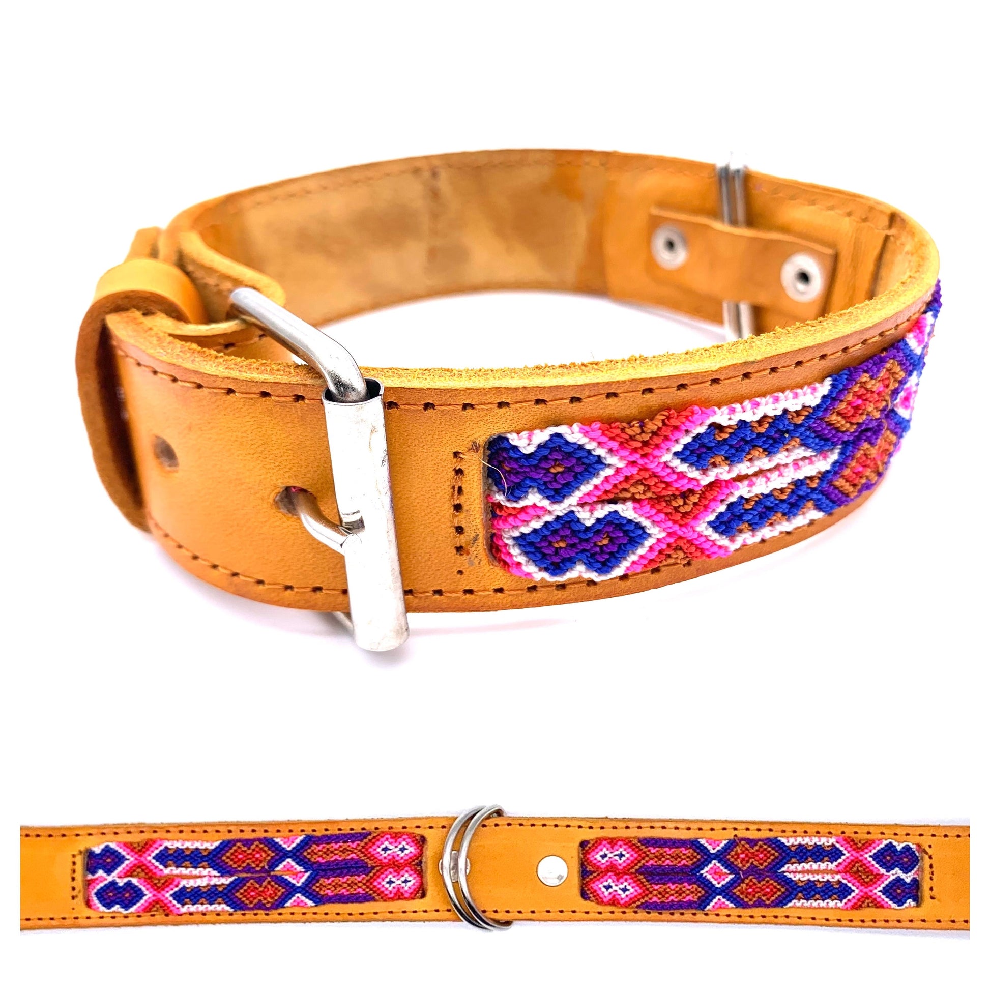 Mexican Embroidered Leather Dog Collar – Small (40–44cm Neck) – 50cm