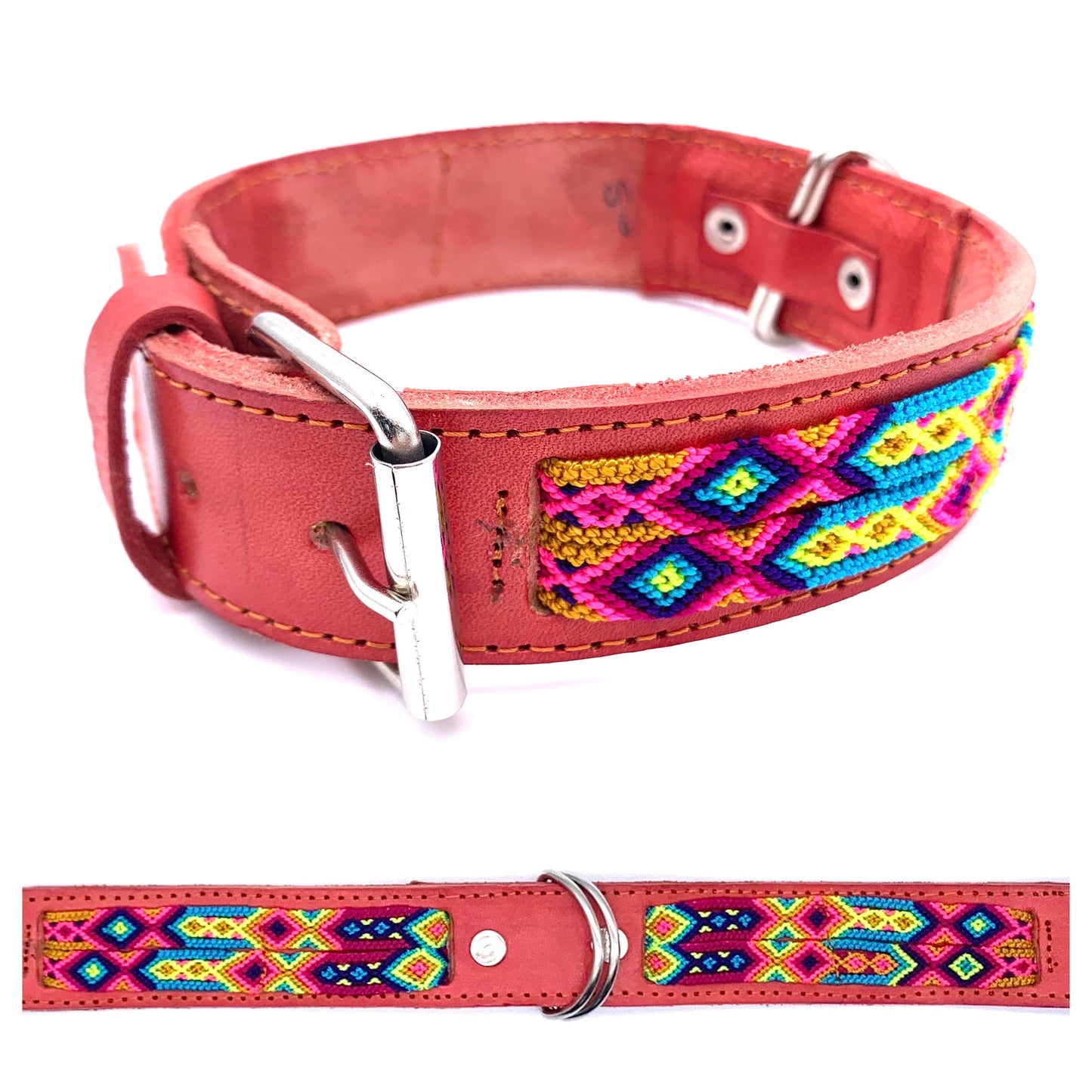 Mexican Embroidered Leather Dog Collar – Small (40–44cm Neck) – 50cm
