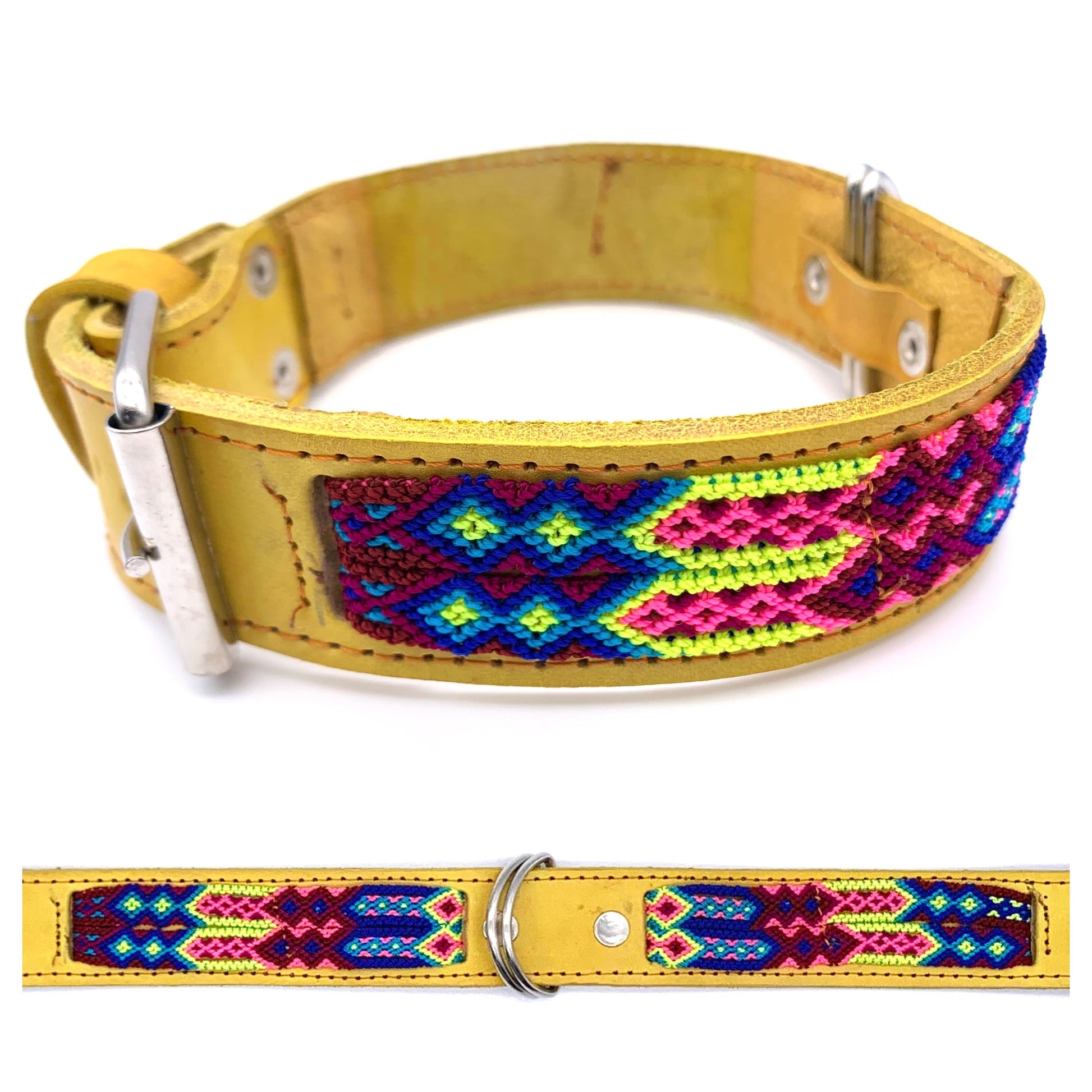 Mexican Embroidered Leather Dog Collar – Small (40–44cm Neck) – 50cm