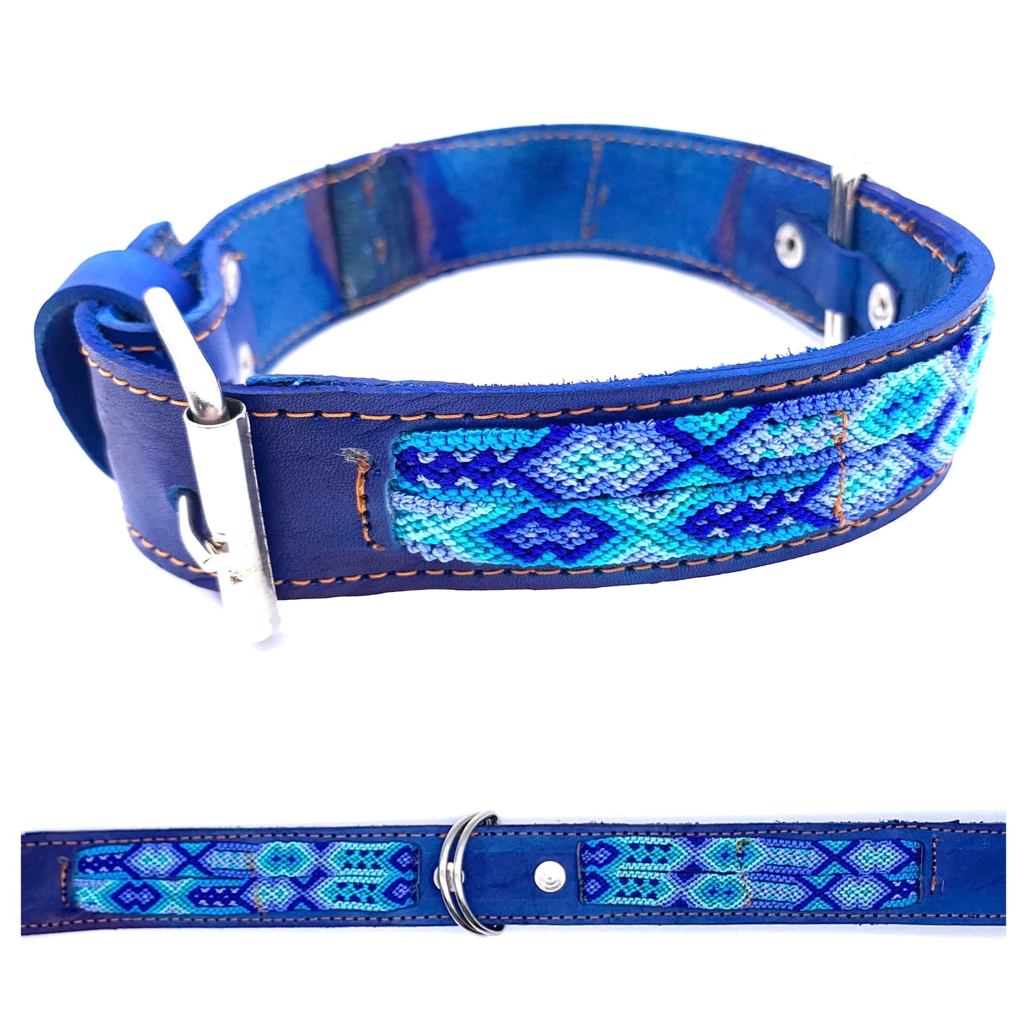 Mexican Embroidered Leather Dog Collar – Small (40–44cm Neck) – 50cm
