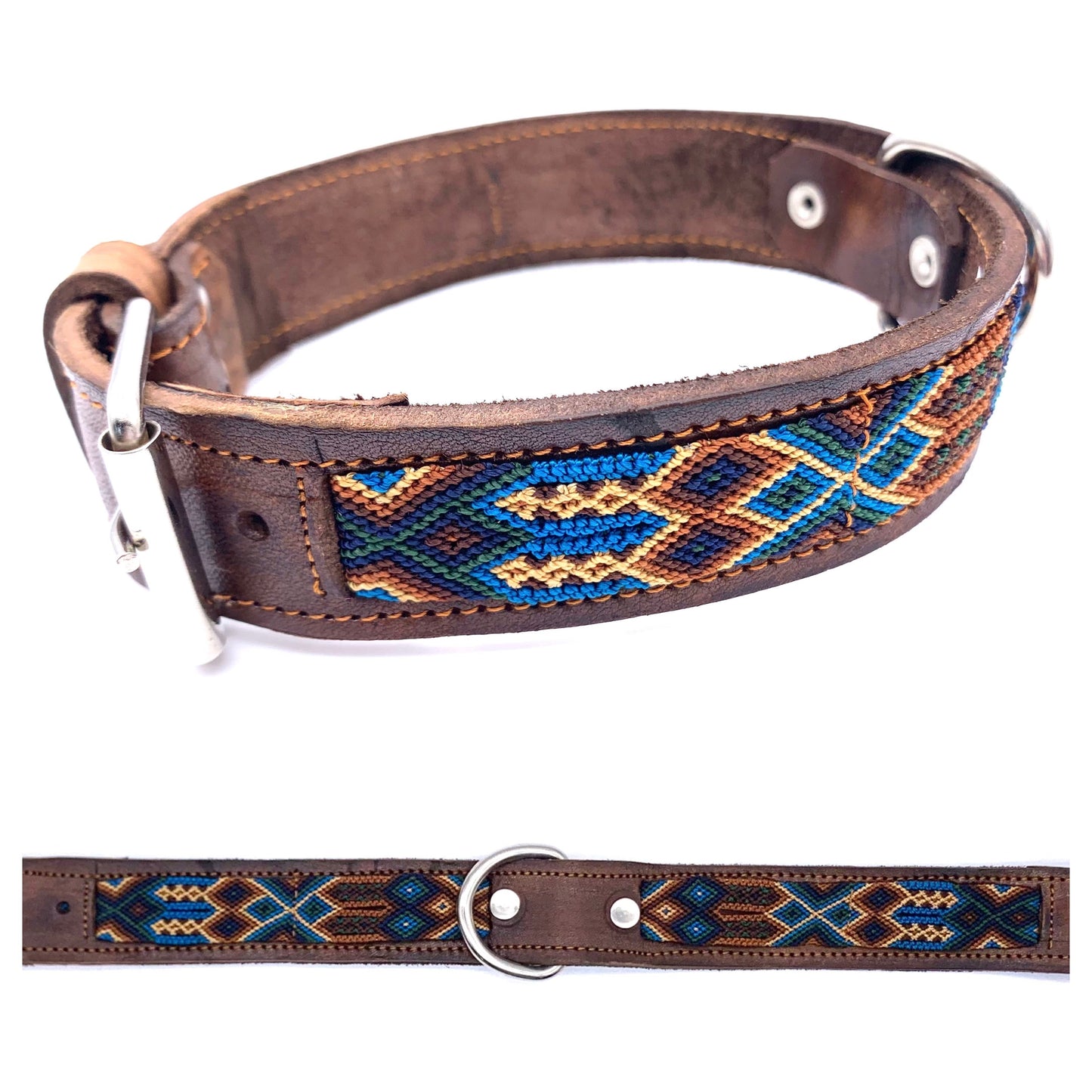 Mexican Embroidered Leather Dog Collar – Small (40–44cm Neck) – 50cm