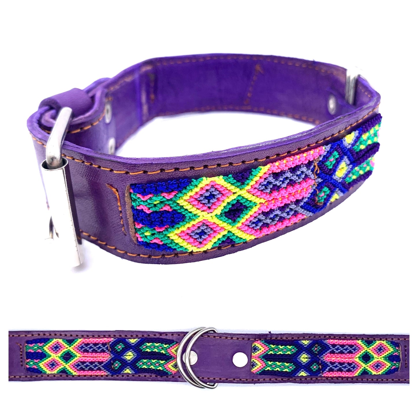 Mexican Embroidered Leather Dog Collar – Small (40–44cm Neck) – 50cm