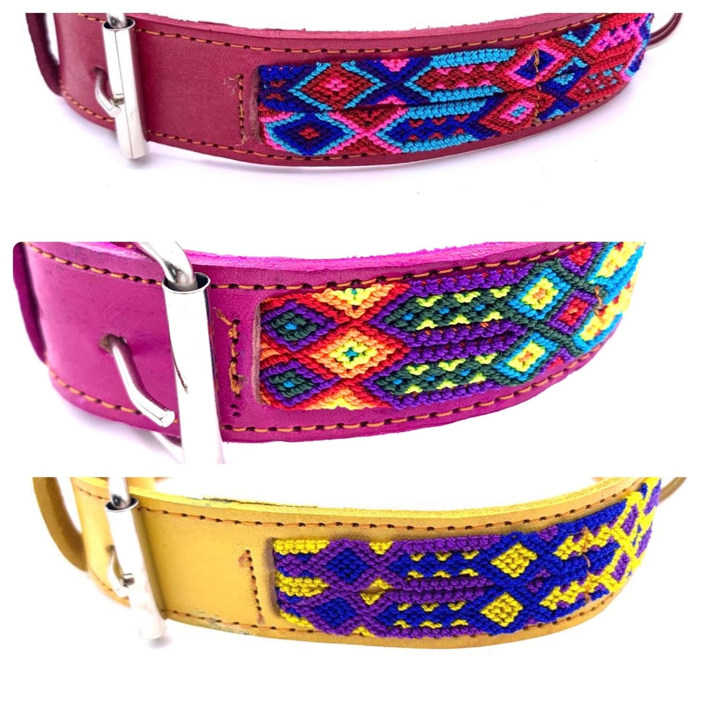 Mexican Embroidered Leather Dog Collar – Small (40–44cm Neck) – 50cm