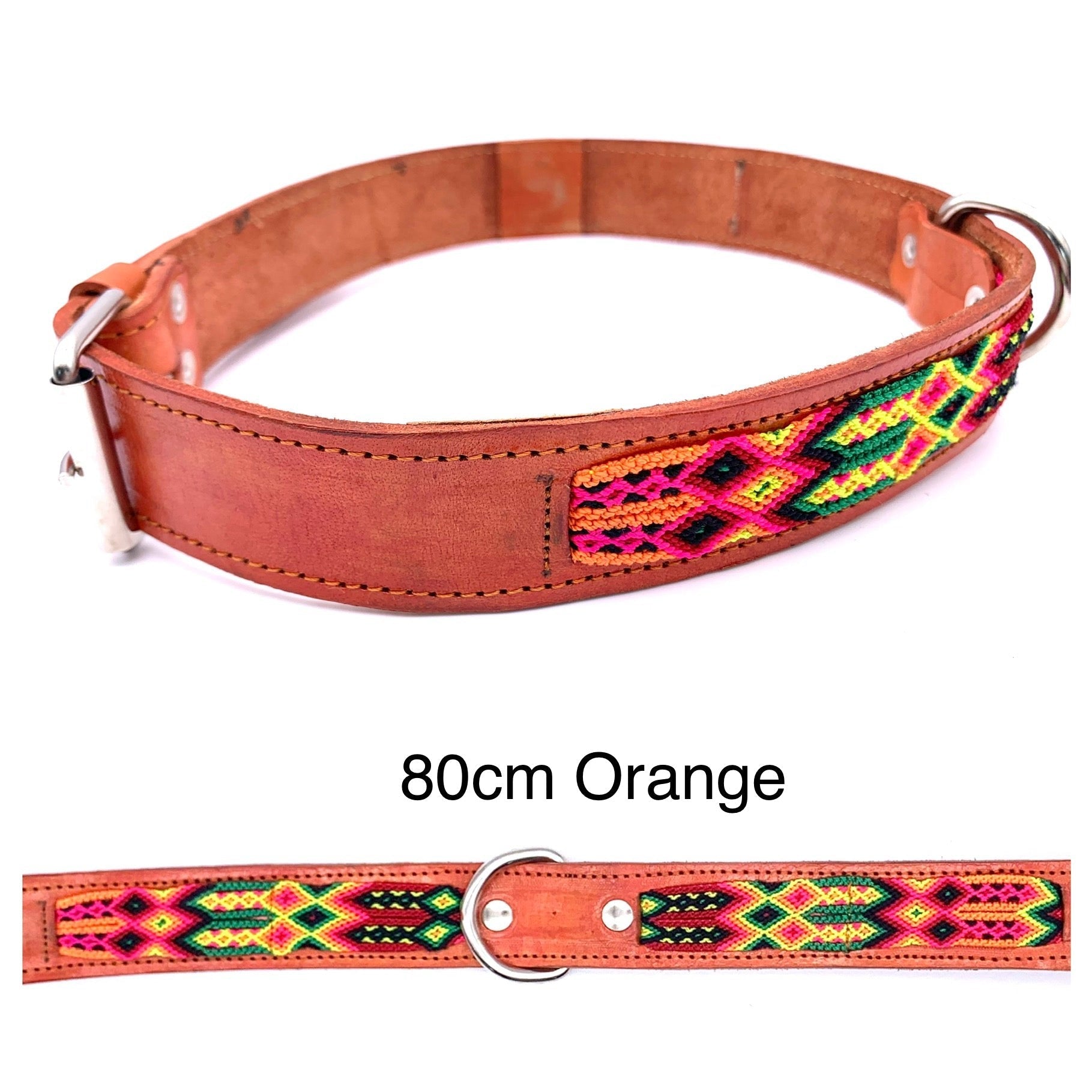 Mexican Embroidered Leather Dog Collar – XL (63–73cm Neck) – 80cm