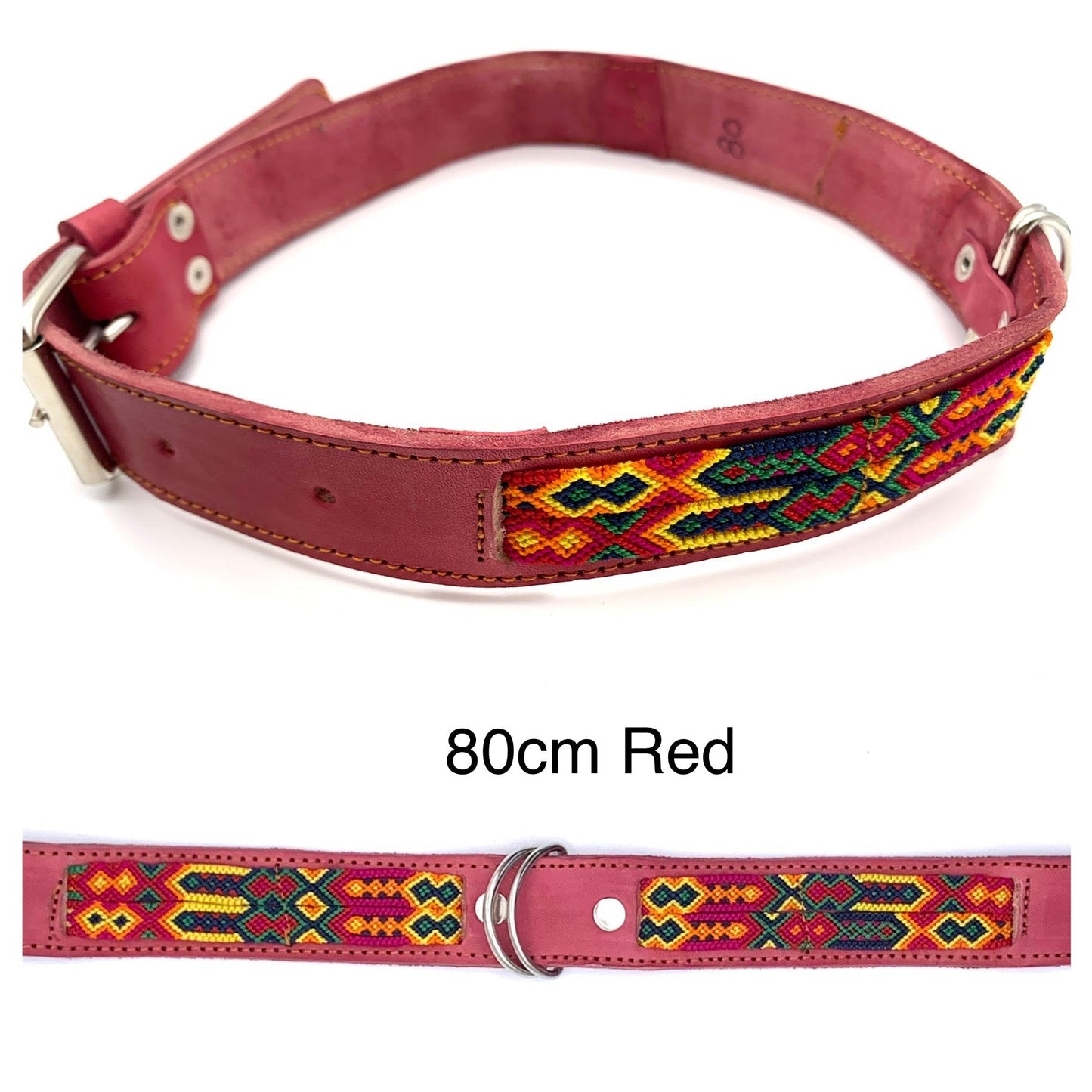 Mexican Embroidered Leather Dog Collar – XL (63–73cm Neck) – 80cm