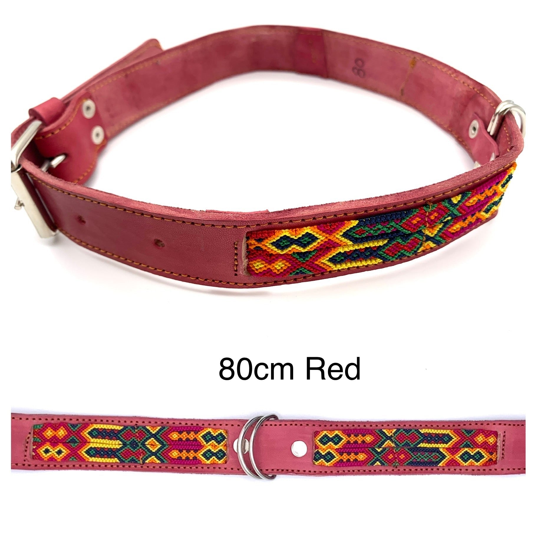 Mexican Embroidered Leather Dog Collar – XL (63–73cm Neck) – 80cm