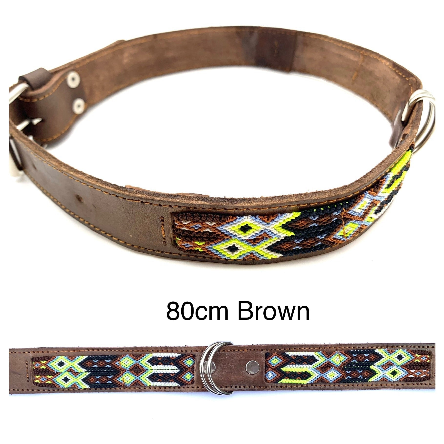 Mexican Embroidered Leather Dog Collar – XL (63–73cm Neck) – 80cm