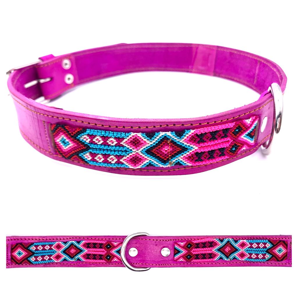 Mexican Embroidered Leather Dog Collar – XL (63–73cm Neck) – 80cm
