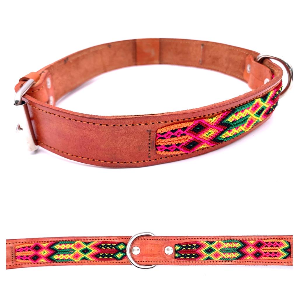 Mexican Embroidered Leather Dog Collar – XL (63–73cm Neck) – 80cm